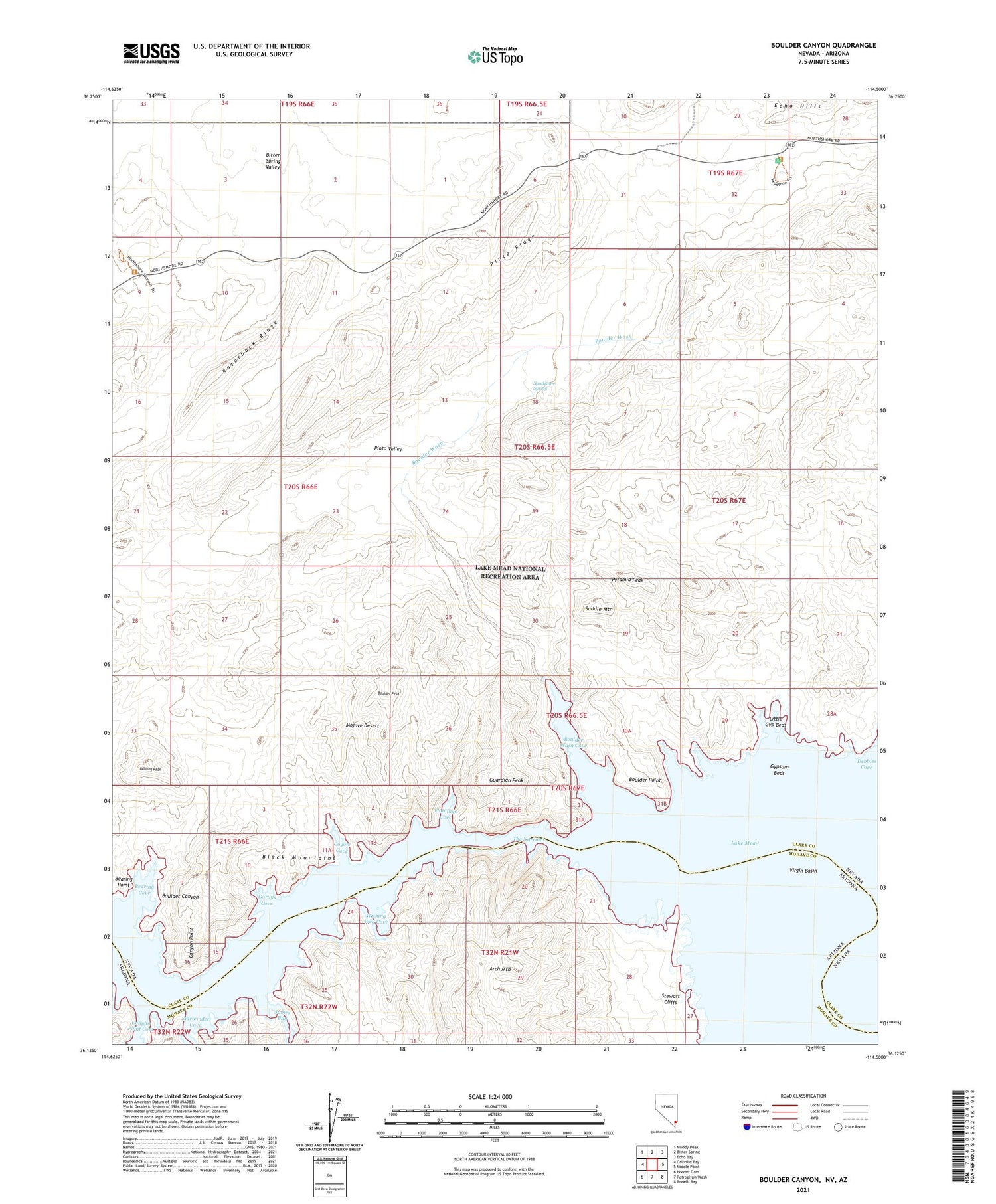 Boulder Canyon Nevada US Topo Map Image
