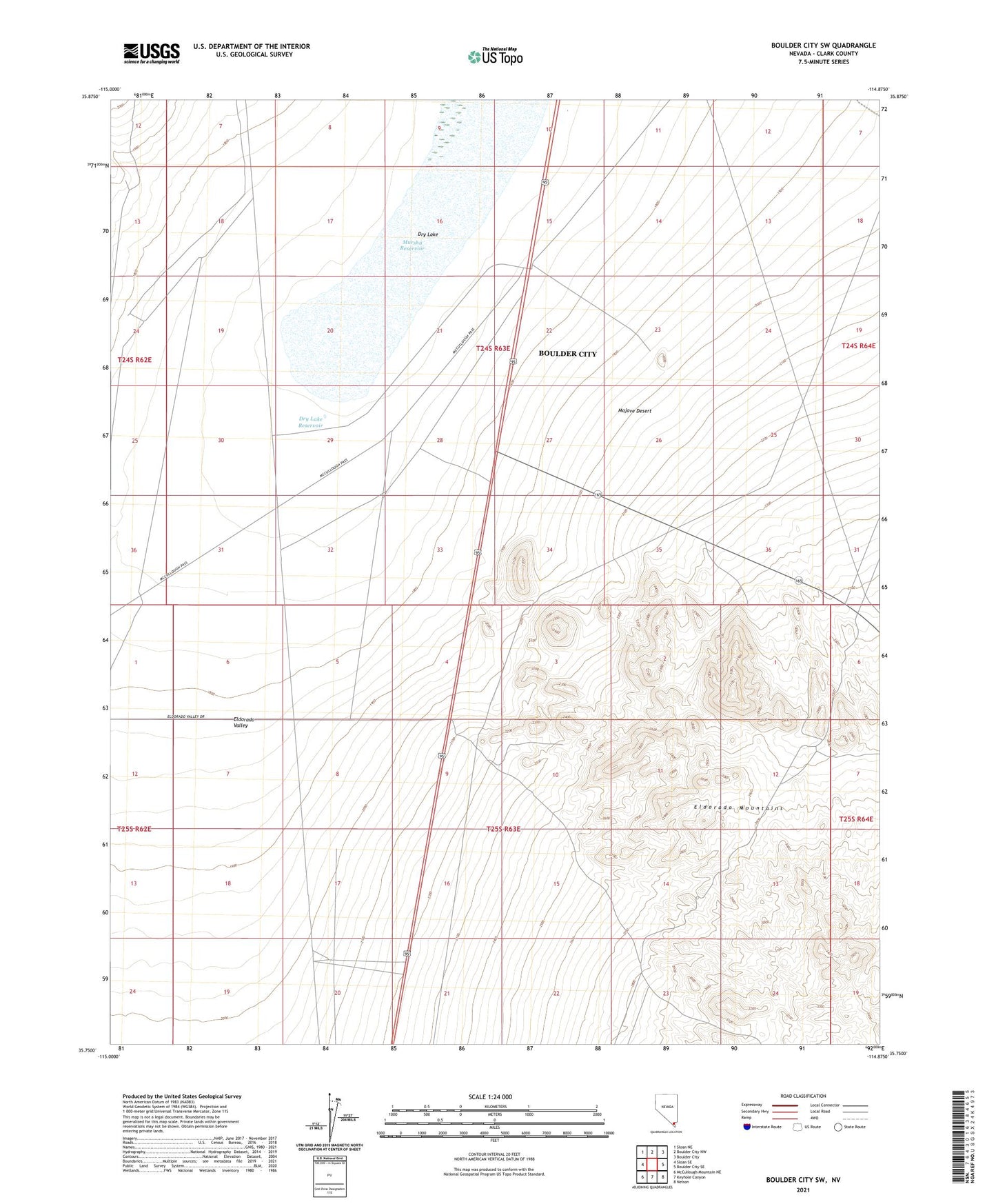 Boulder City SW Nevada US Topo Map Image