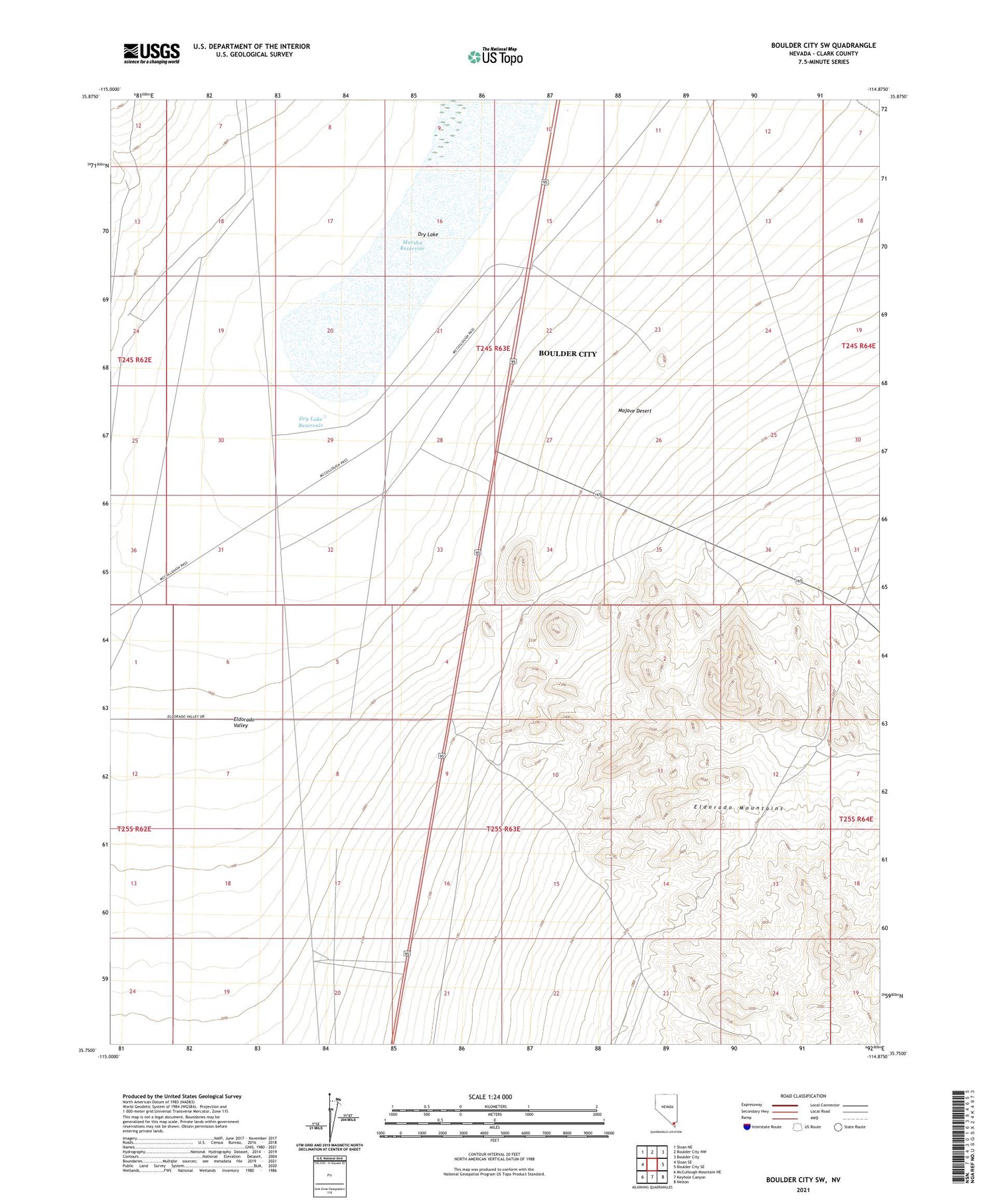 Boulder City SW Nevada US Topo Map Image