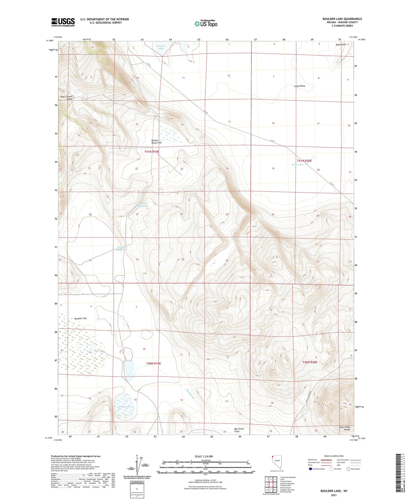 Boulder Lake Nevada US Topo Map Image