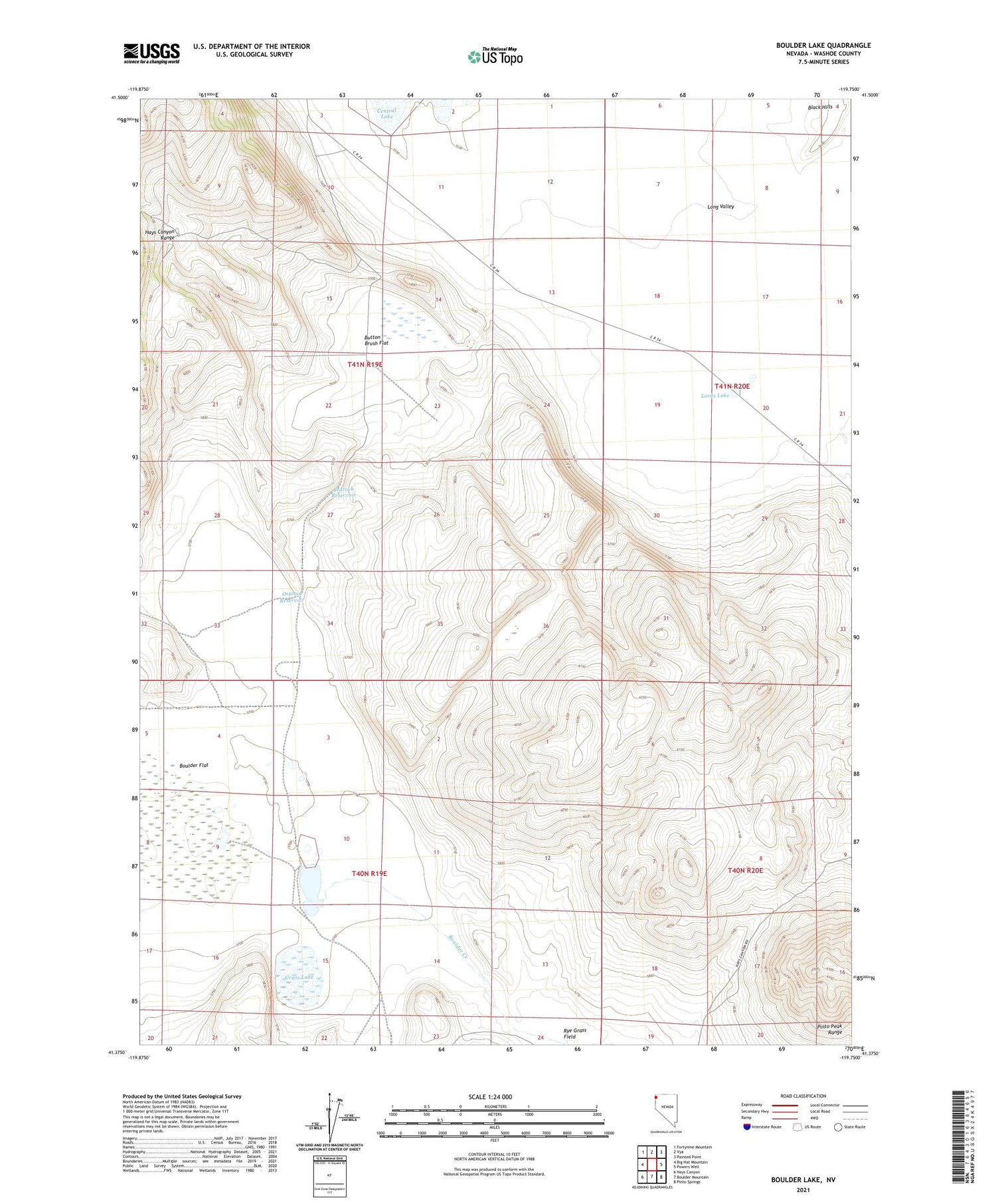 Boulder Lake Nevada US Topo Map Image