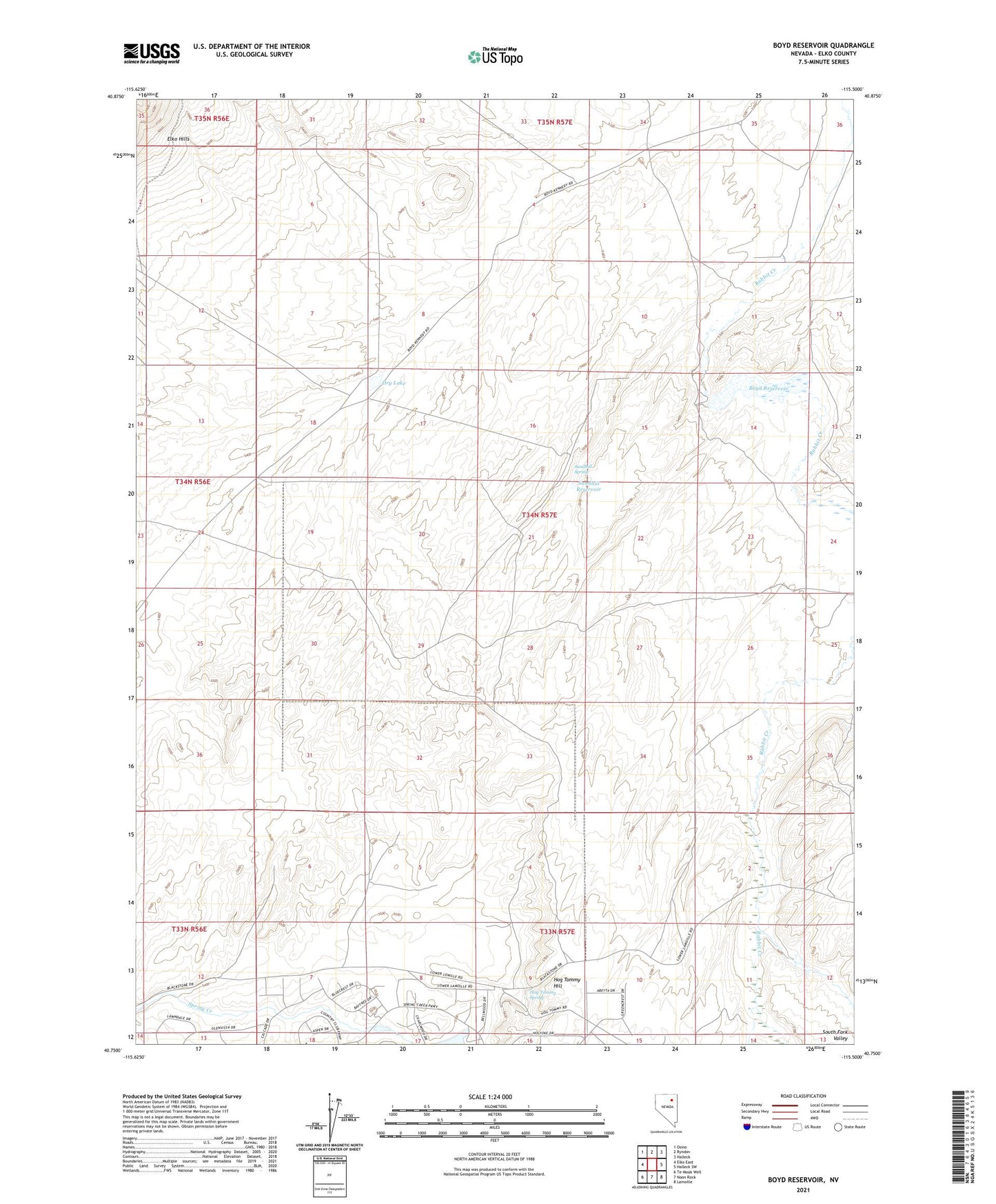 Boyd Reservoir Nevada US Topo Map Image