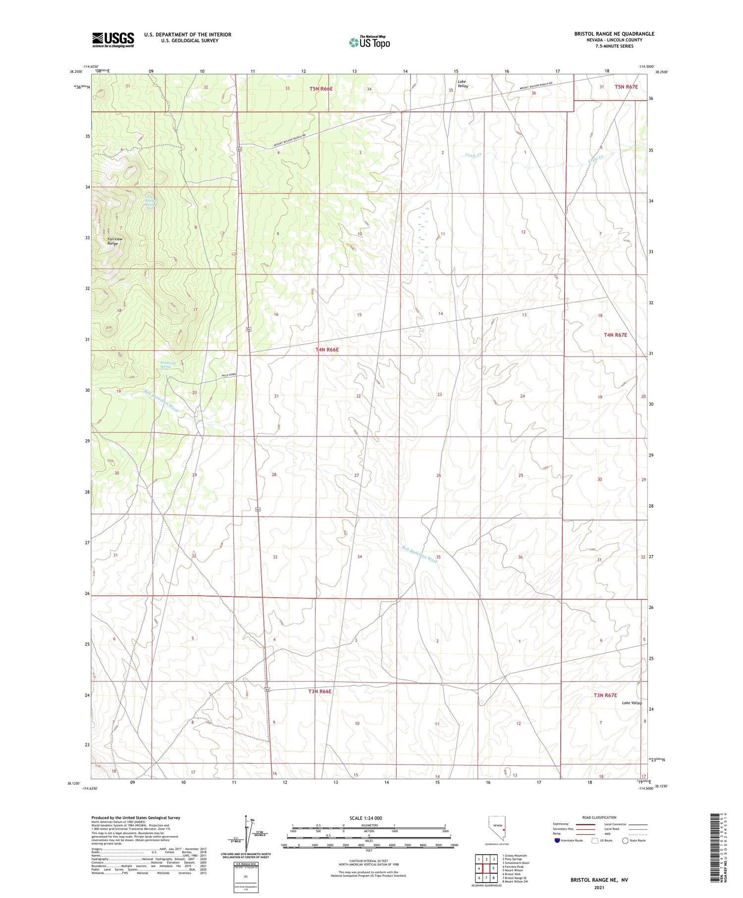 Bristol Range NE Nevada US Topo Map Image