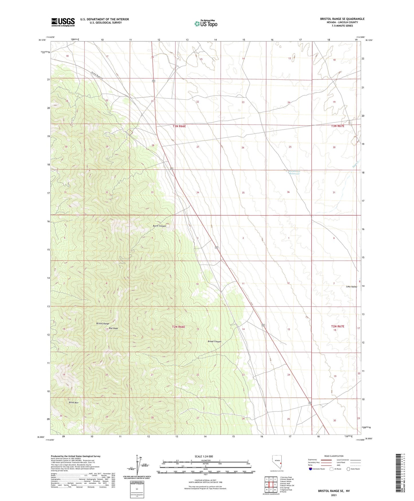 Bristol Range SE Nevada US Topo Map Image