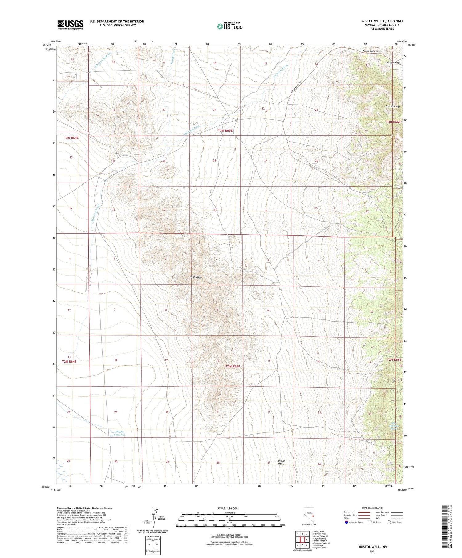 Bristol Well Nevada US Topo Map Image