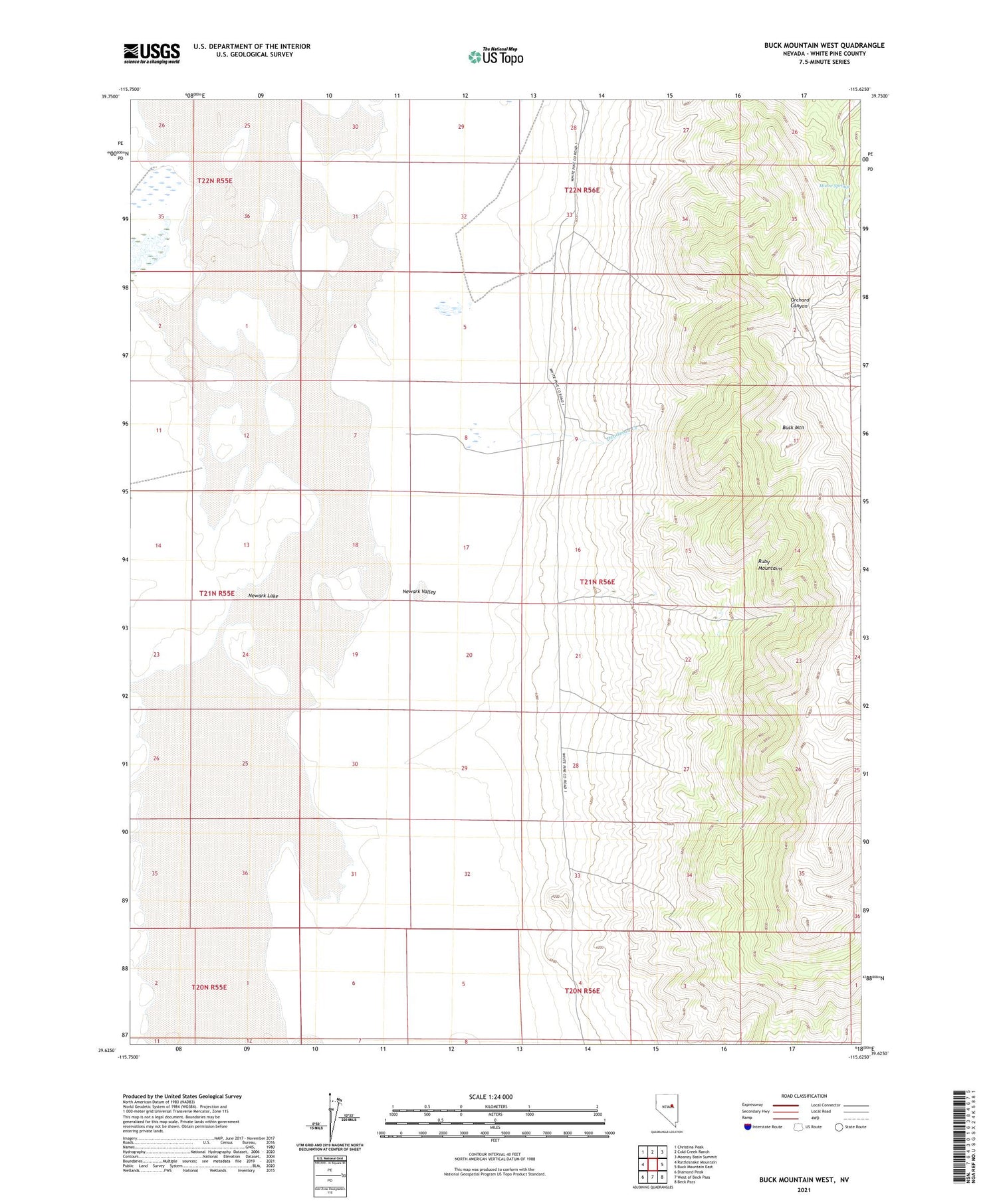 Buck Mountain West Nevada US Topo Map Image