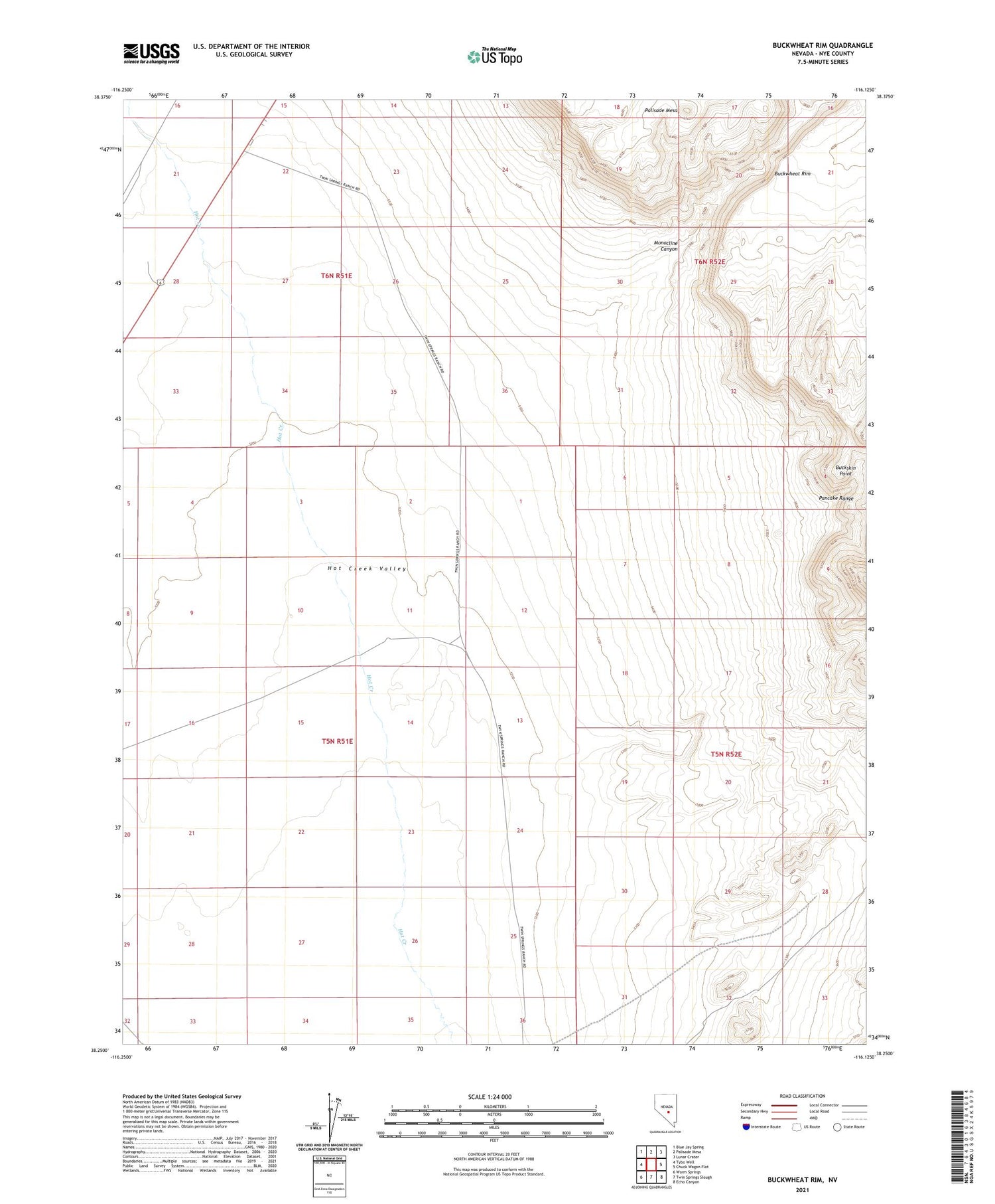 Buckwheat Rim Nevada US Topo Map Image
