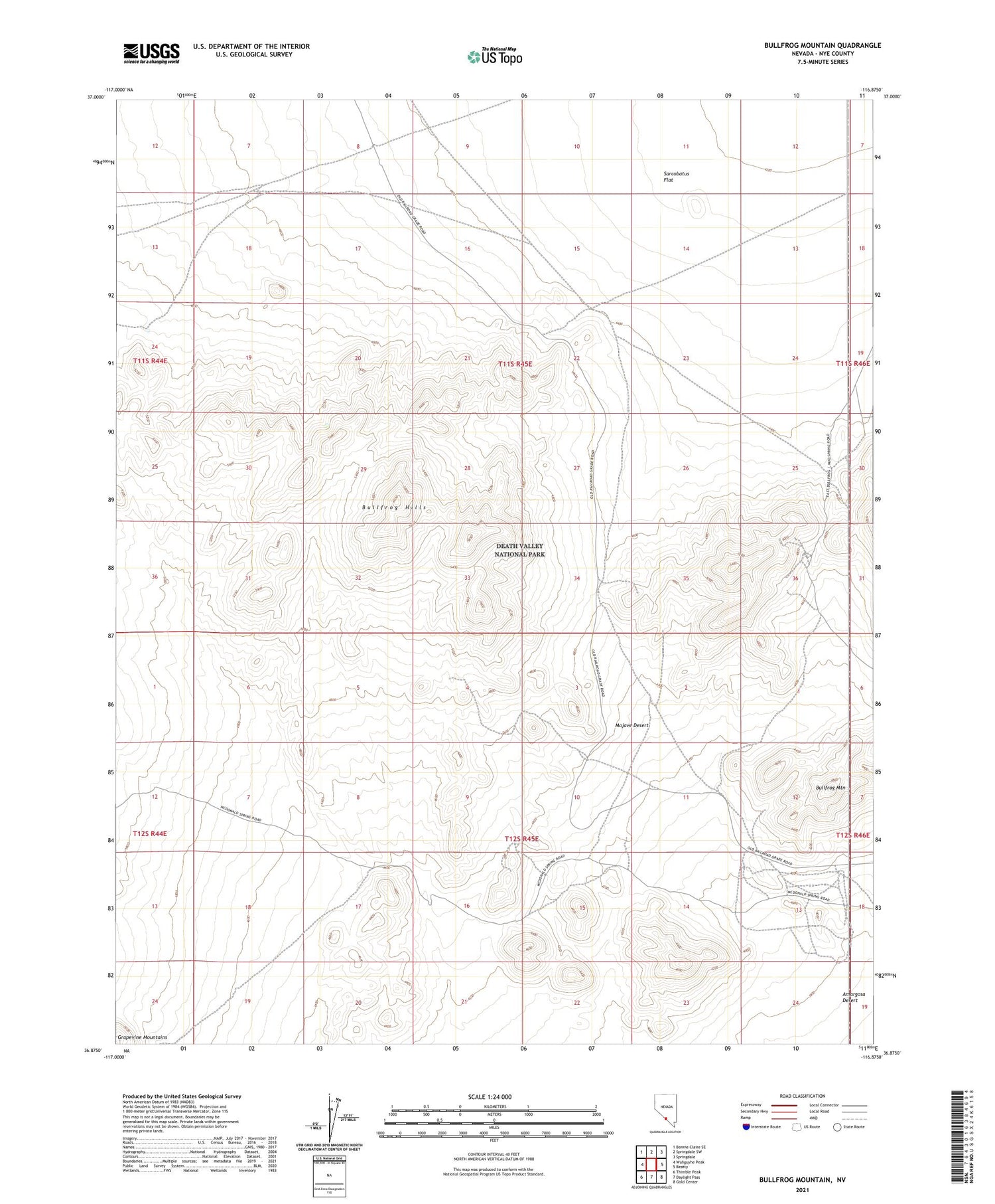 Bullfrog Mountain Nevada US Topo Map Image