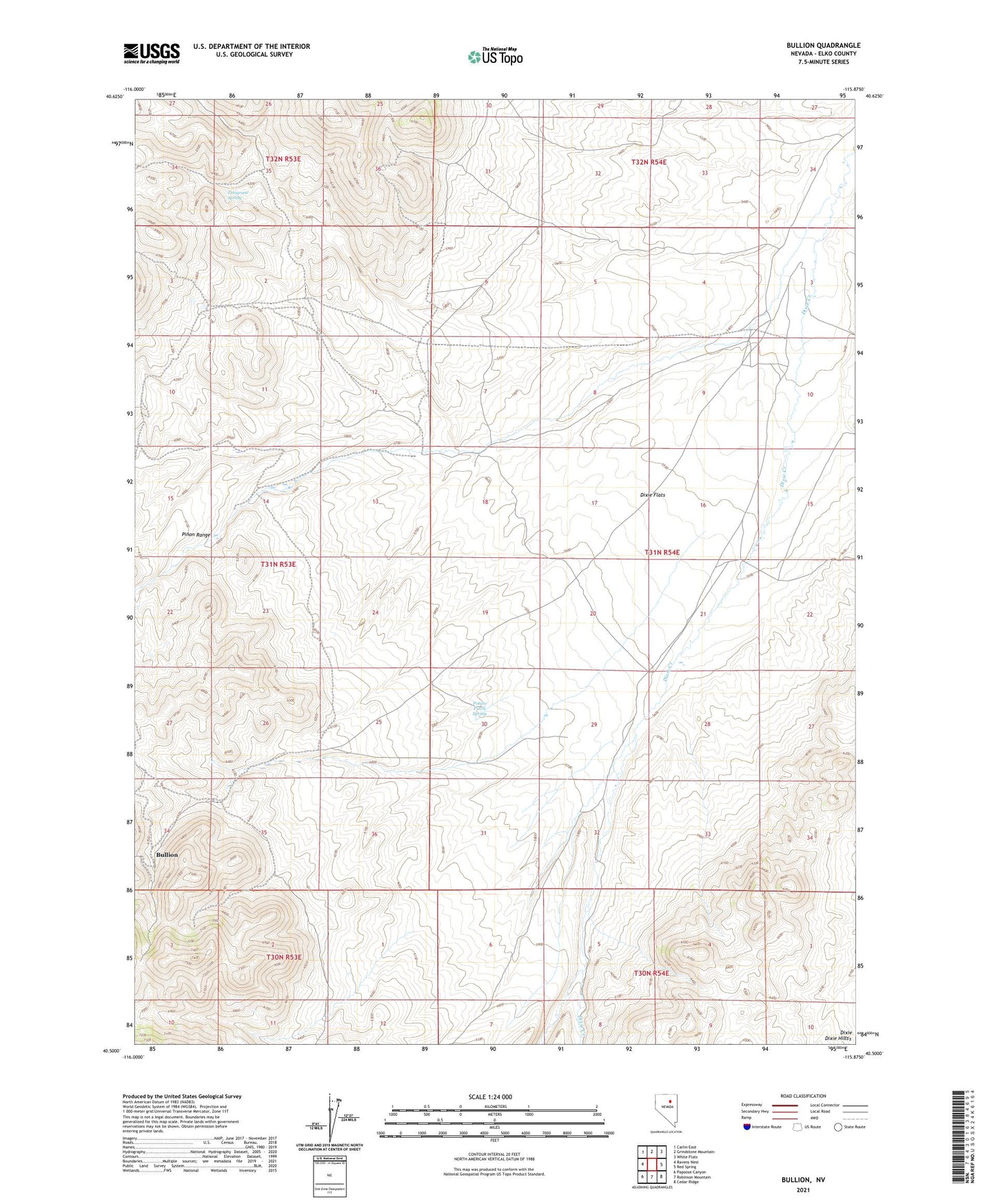 Bullion Nevada US Topo Map Image