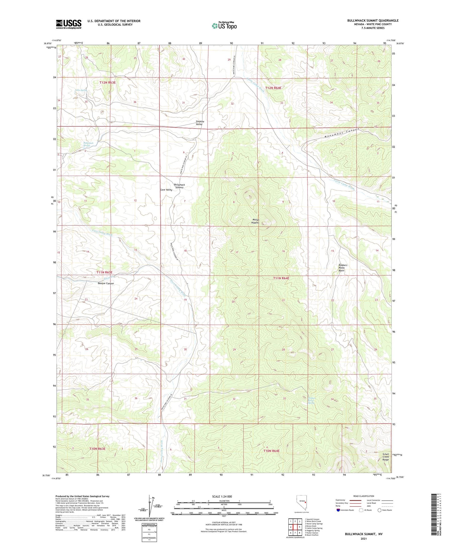Bullwhack Summit Nevada US Topo Map Image