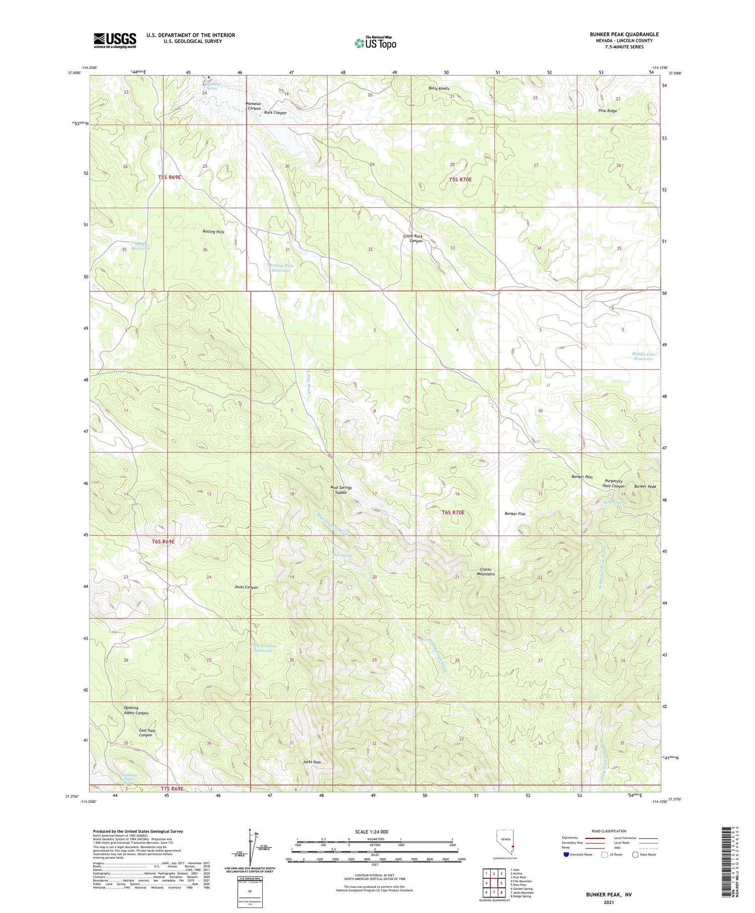 Bunker Peak Nevada US Topo Map Image