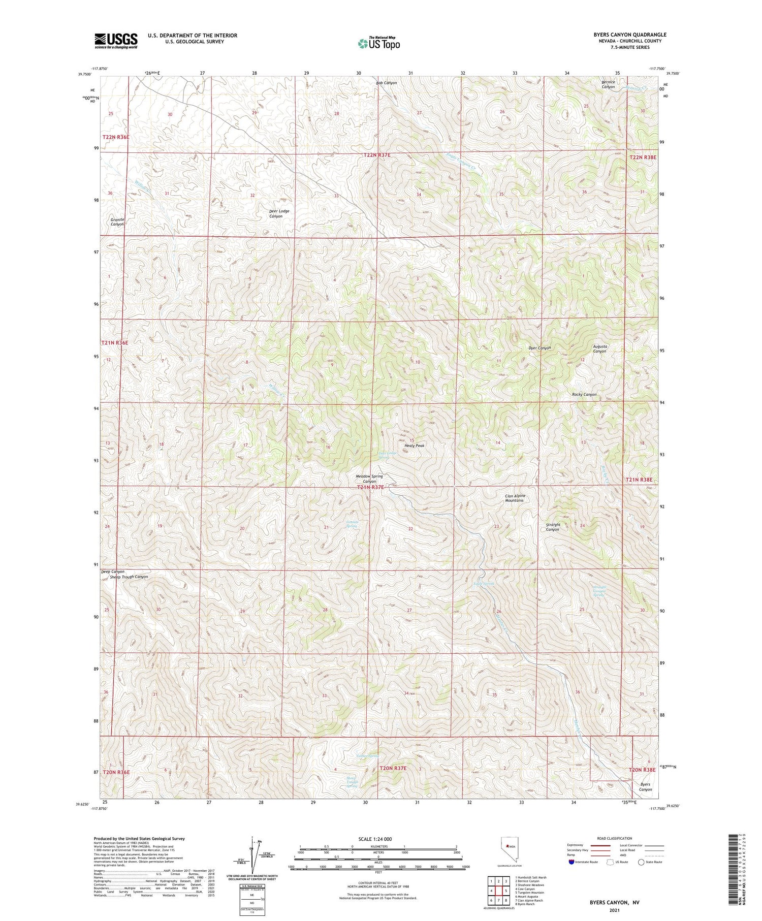 Byers Canyon Nevada US Topo Map Image