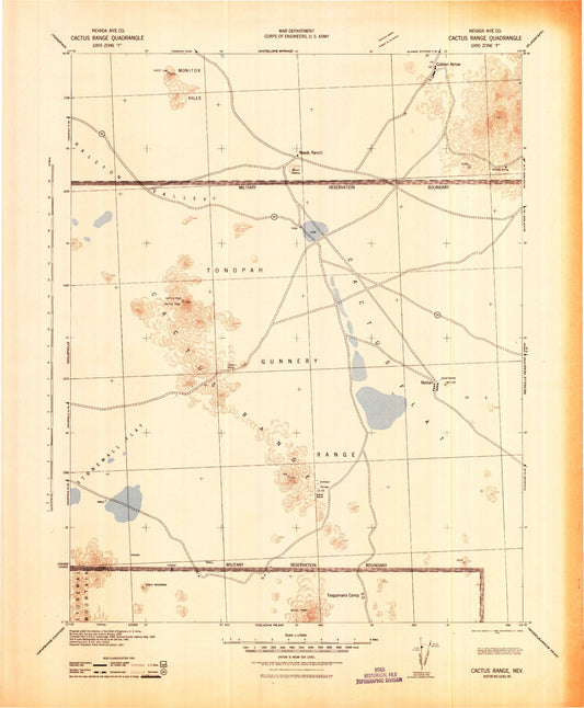 Historic 1942 Cactus Range Nevada 30'x30' Topo Map Image