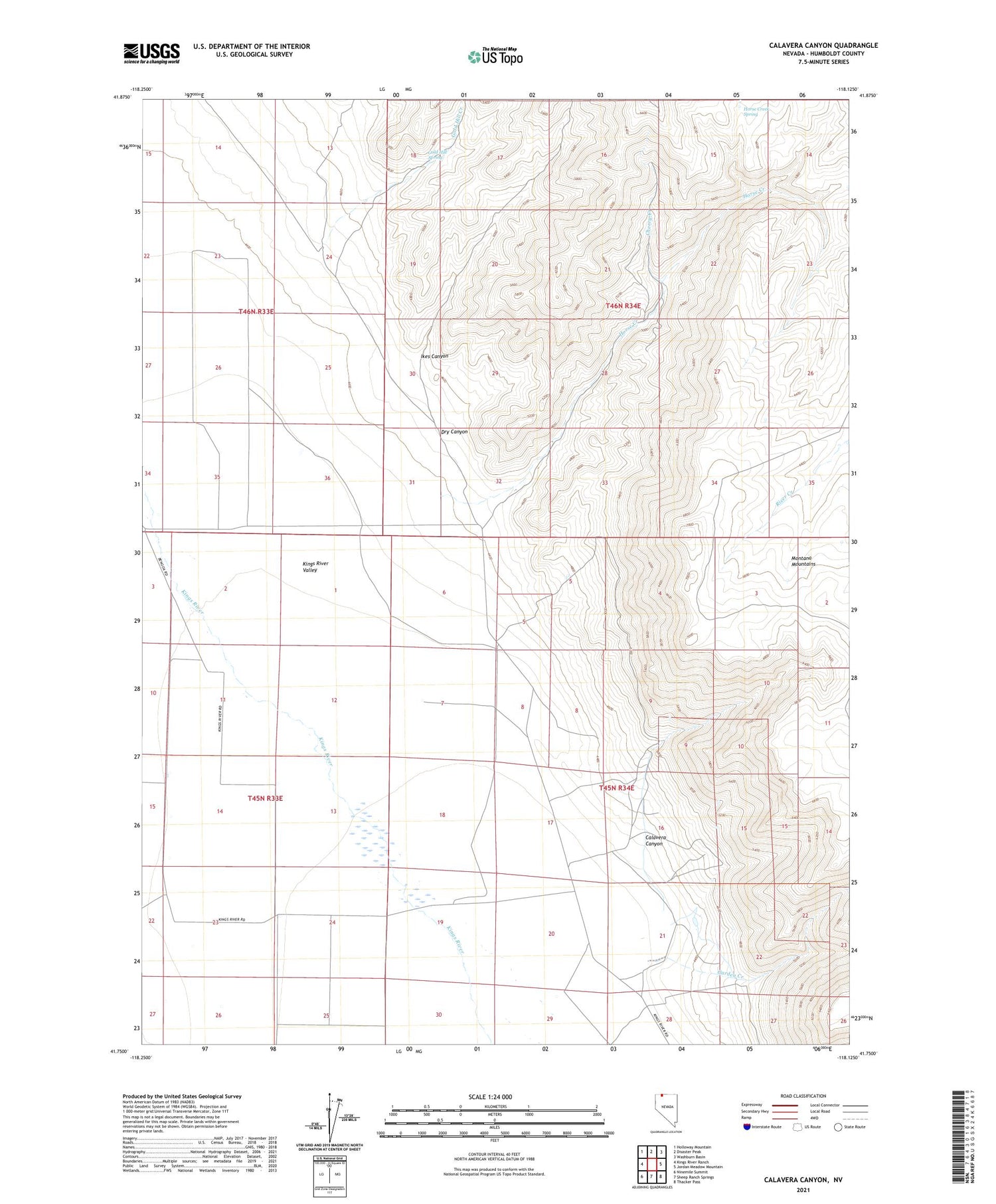 Calavera Canyon Nevada US Topo Map Image