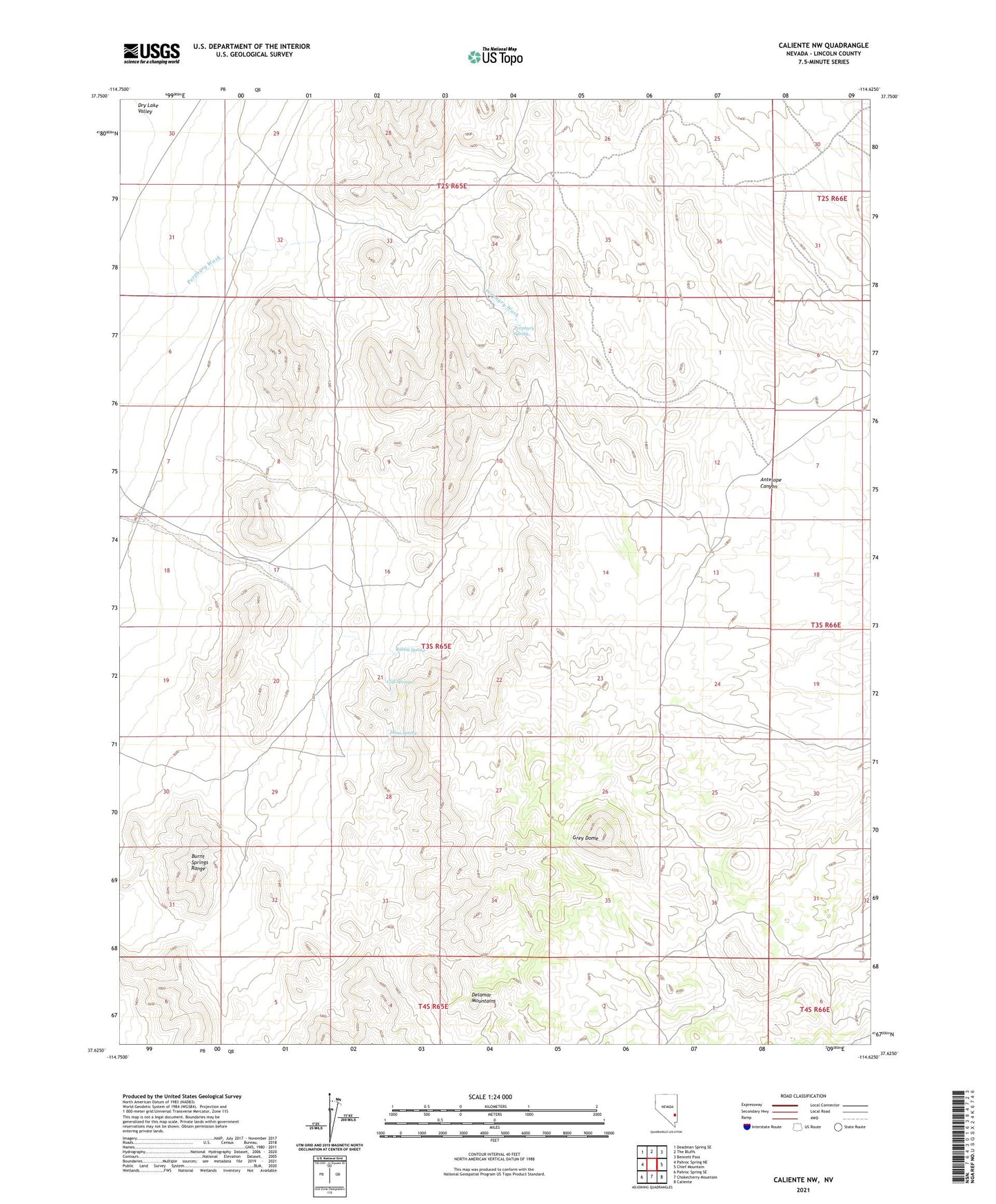 Caliente NW Nevada US Topo Map Image