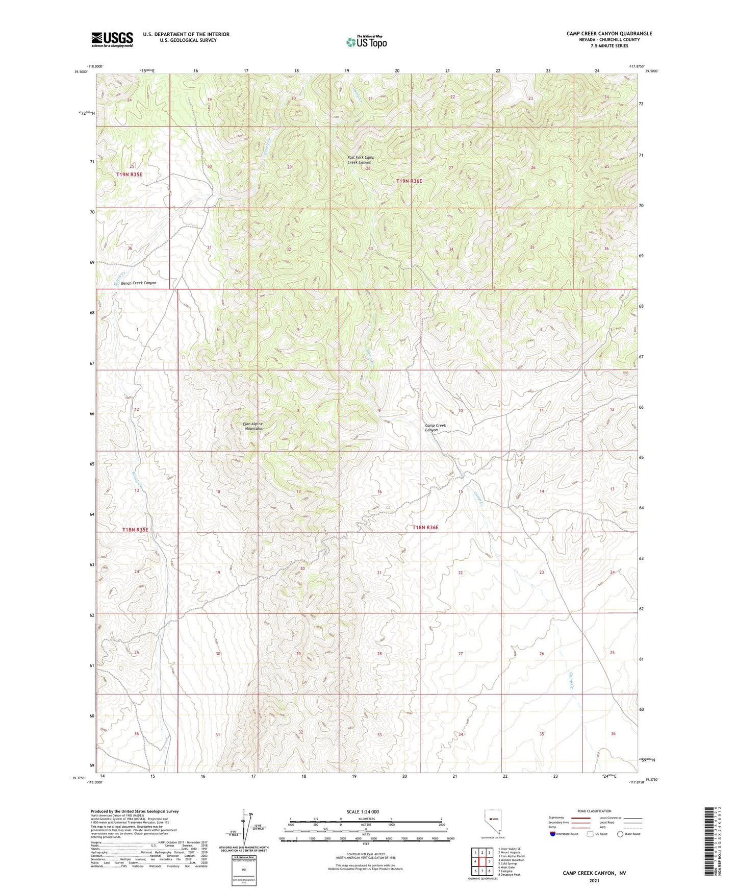 Camp Creek Canyon Nevada US Topo Map Image