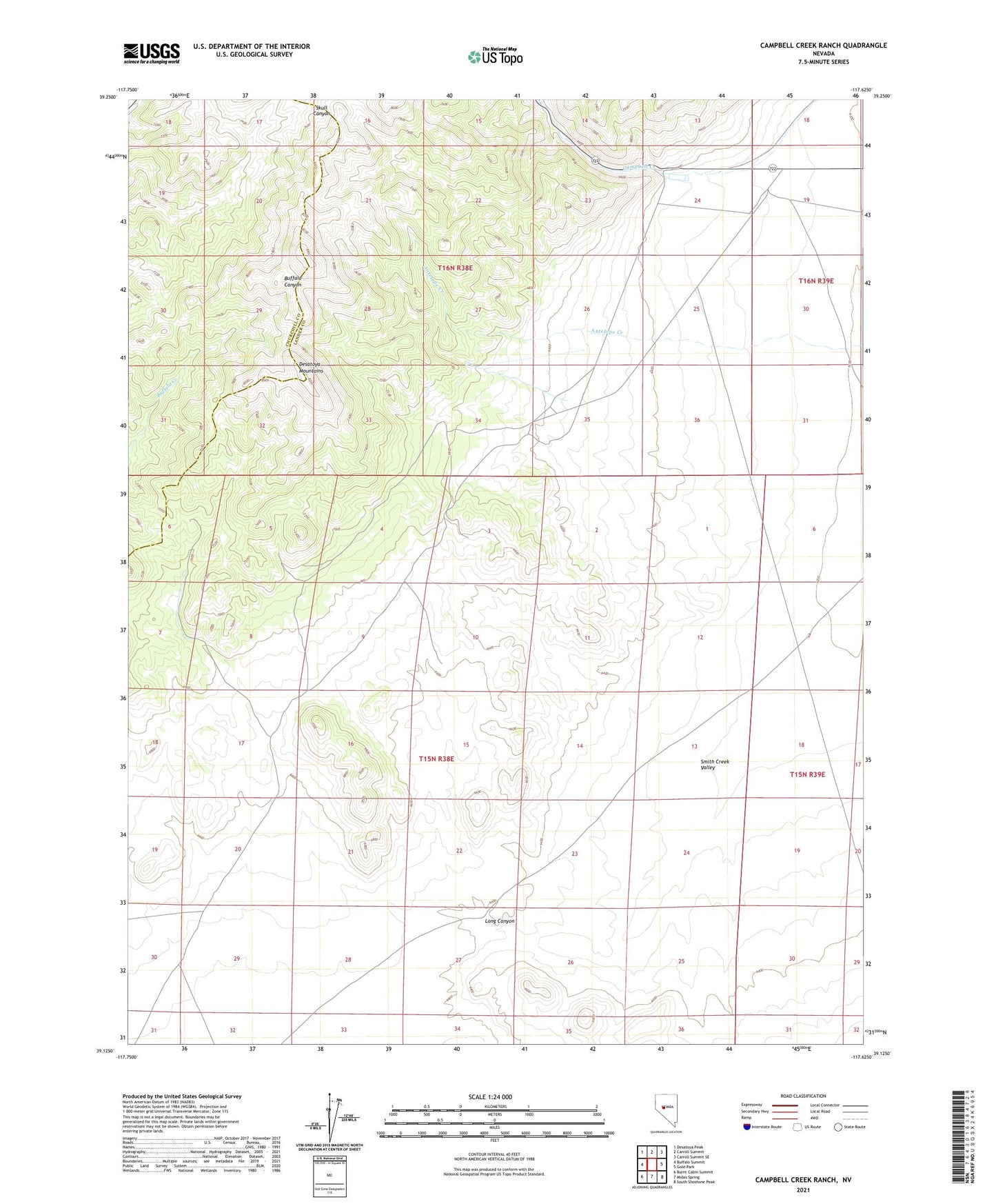 Campbell Creek Ranch Nevada US Topo Map Image