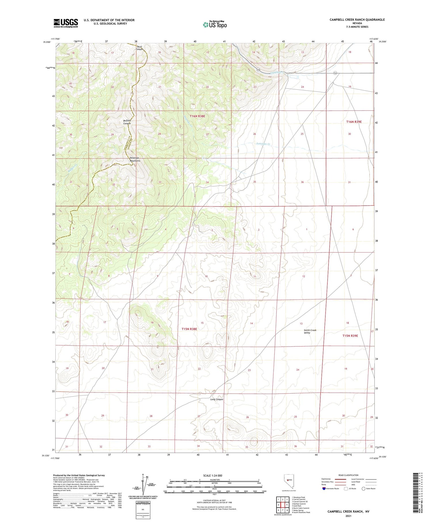 Campbell Creek Ranch Nevada US Topo Map Image