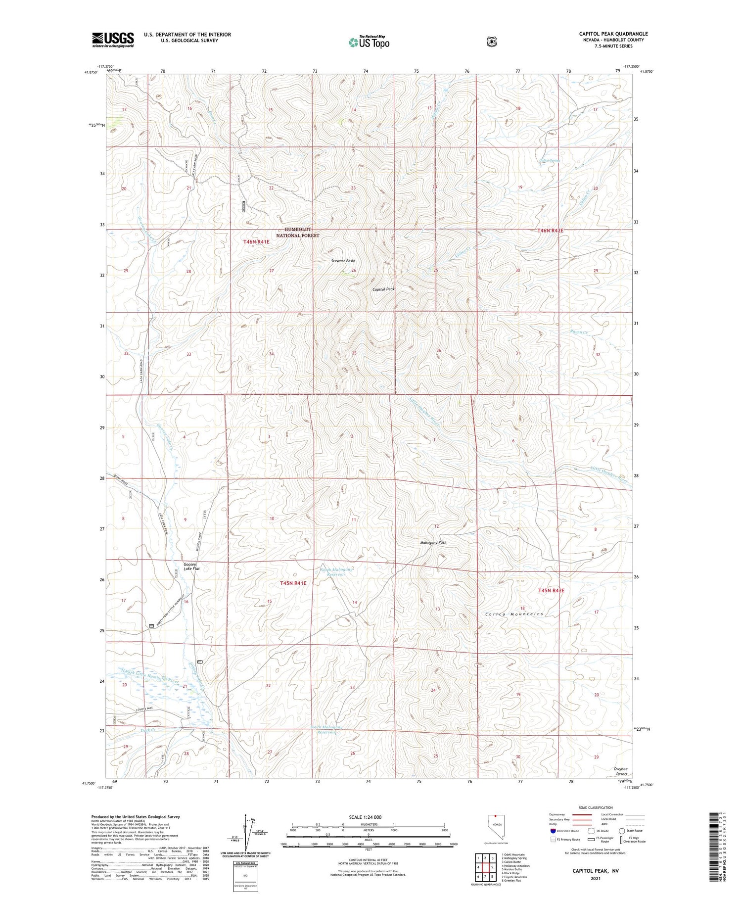 Capitol Peak Nevada US Topo Map Image