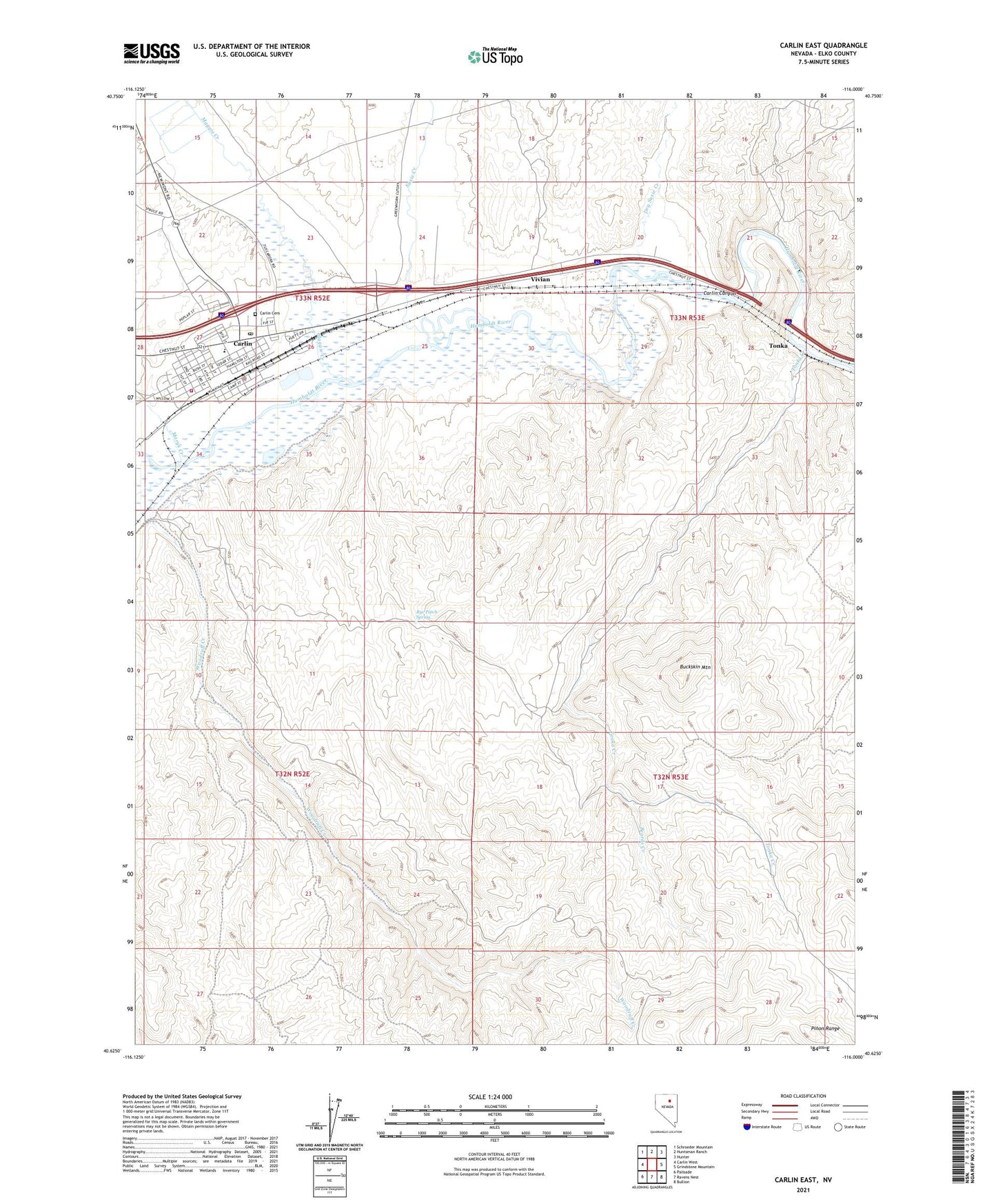 Carlin East Nevada US Topo Map Image