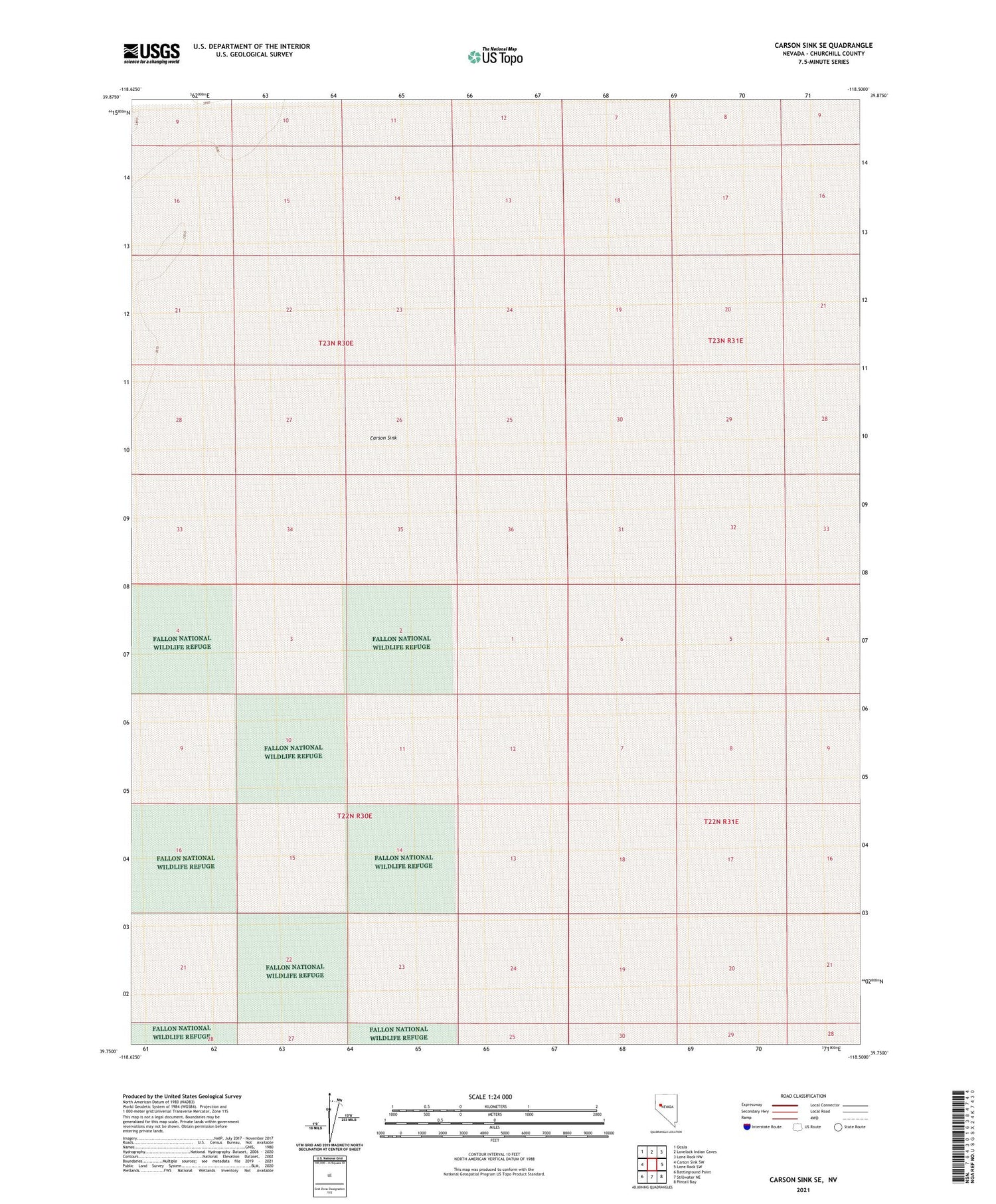 Carson Sink SE Nevada US Topo Map Image