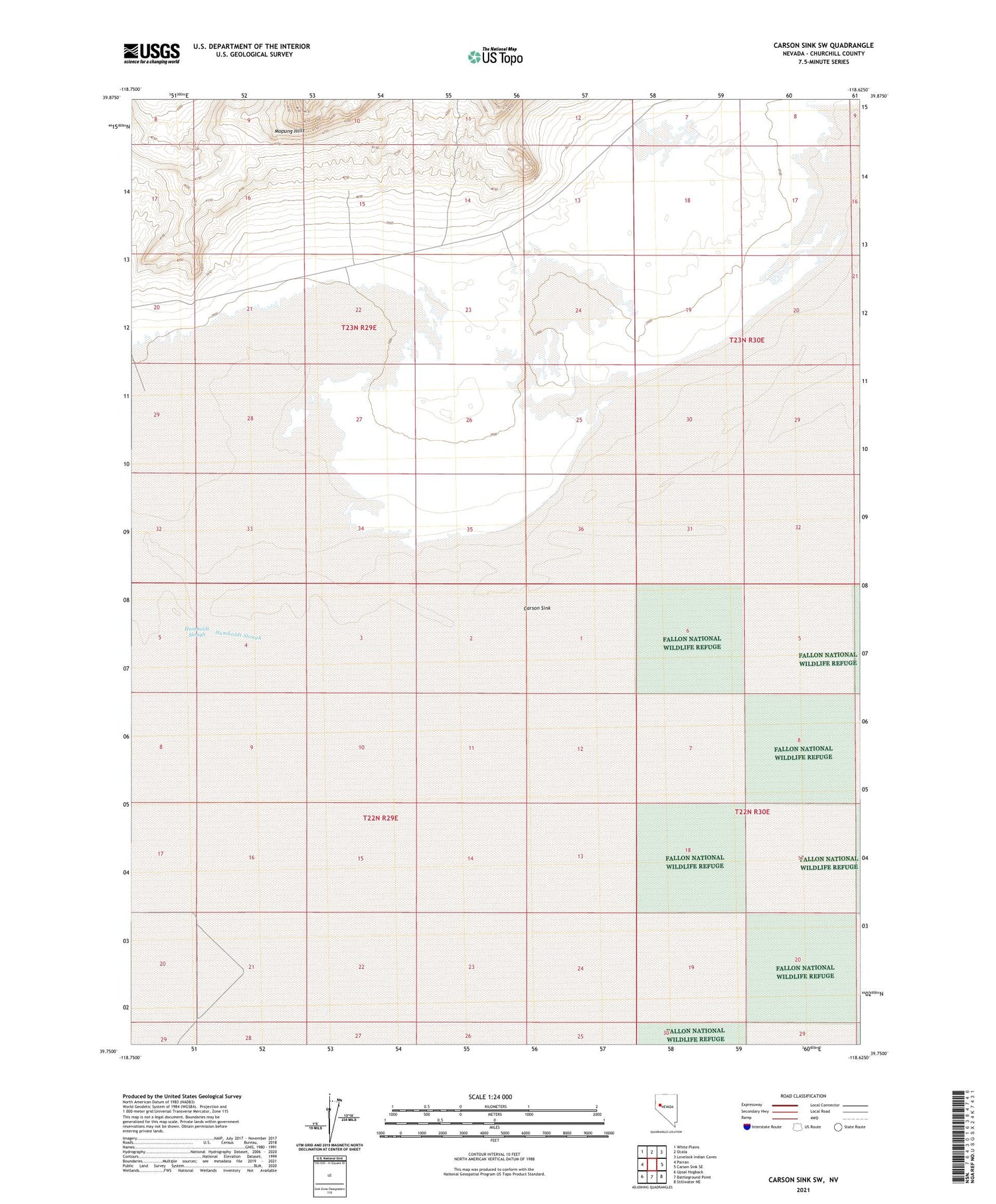 Carson Sink SW Nevada US Topo Map Image