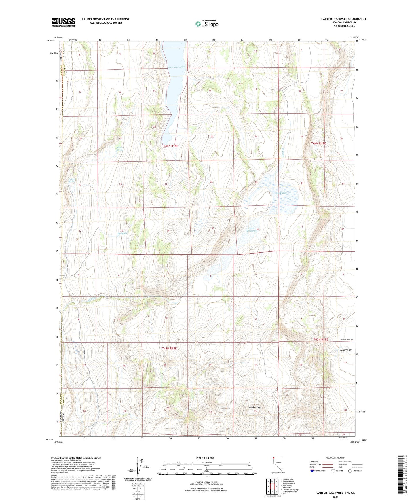 Carter Reservoir Nevada US Topo Map Image