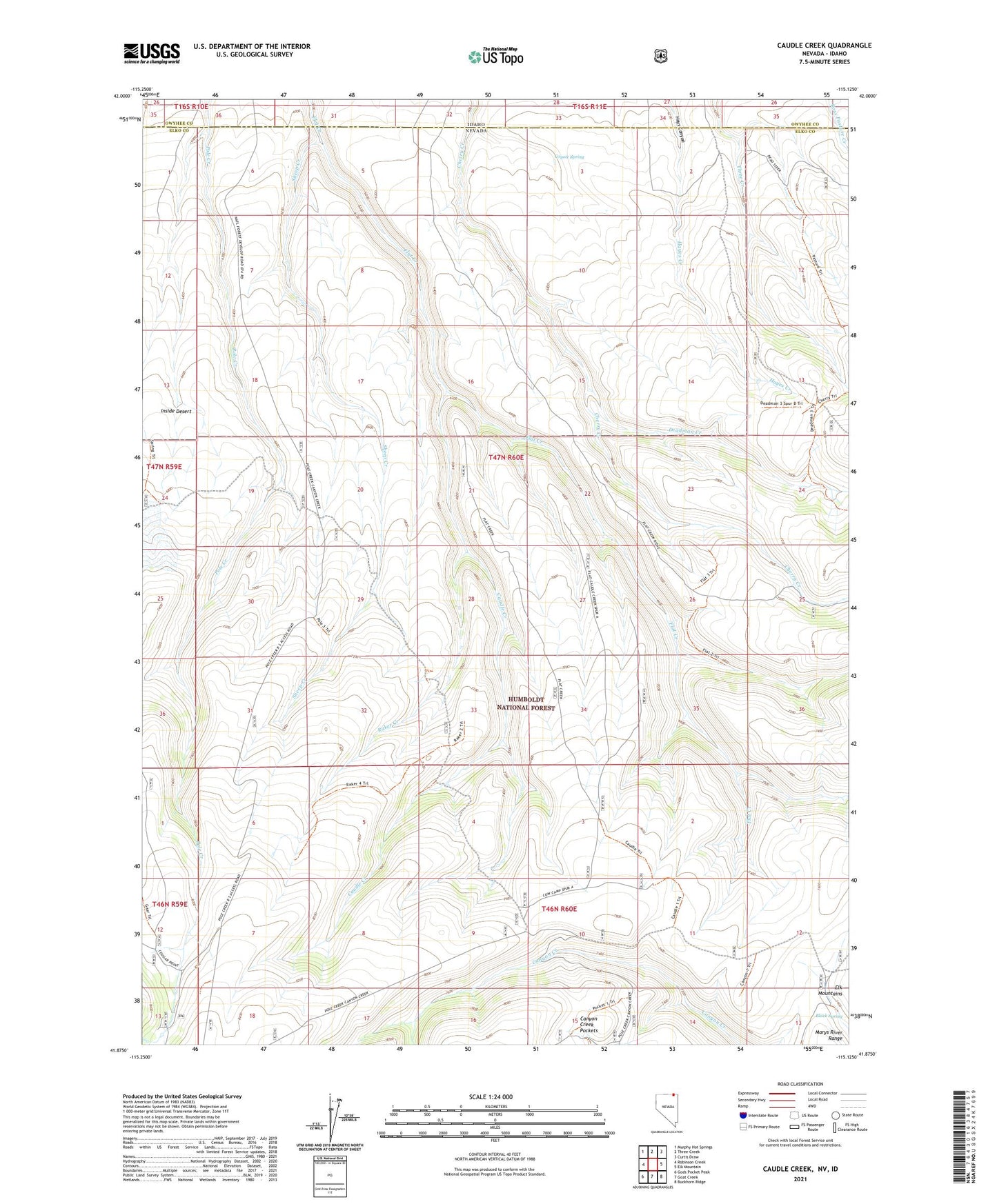 Caudle Creek Nevada US Topo Map Image