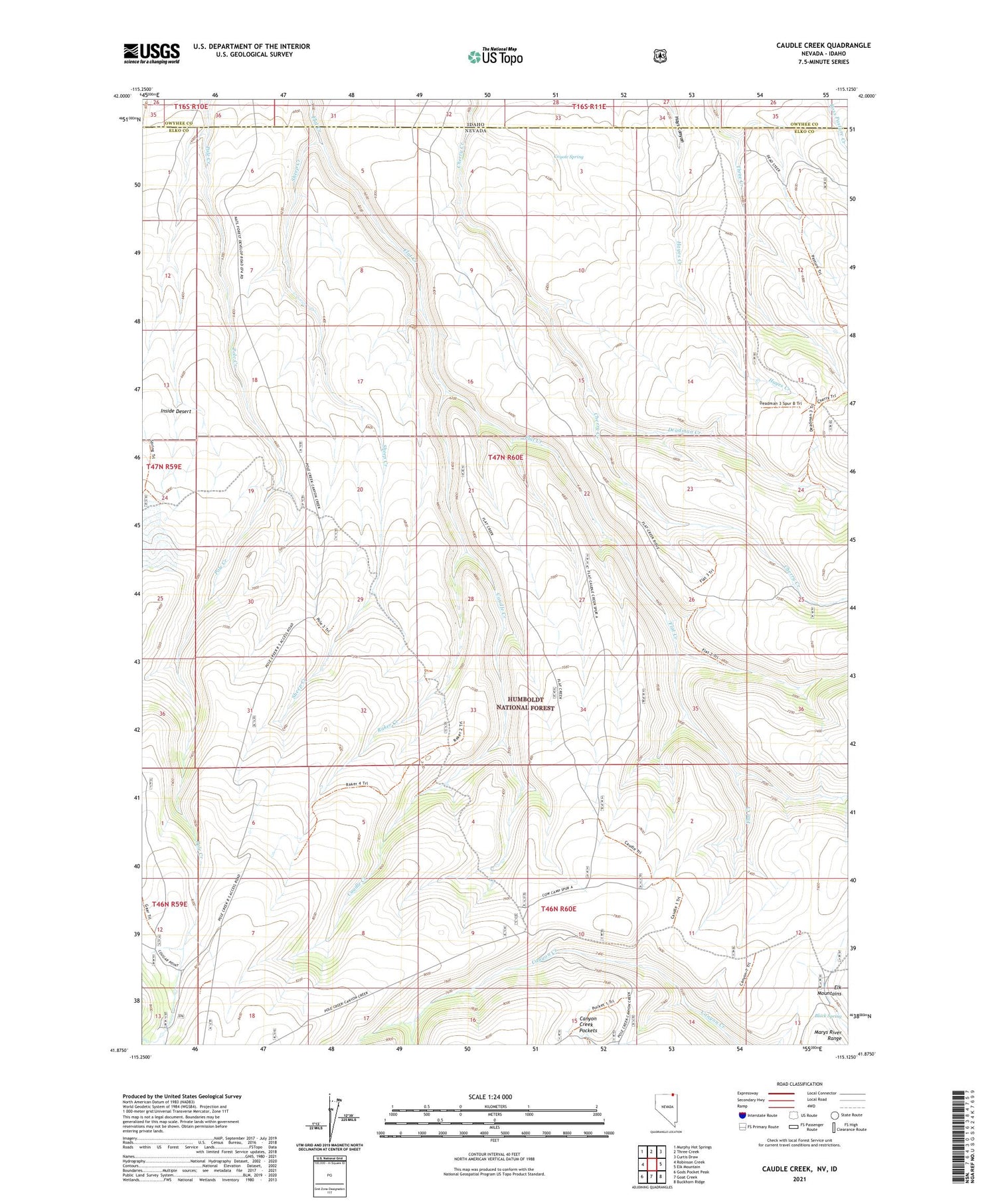 Caudle Creek Nevada US Topo Map Image