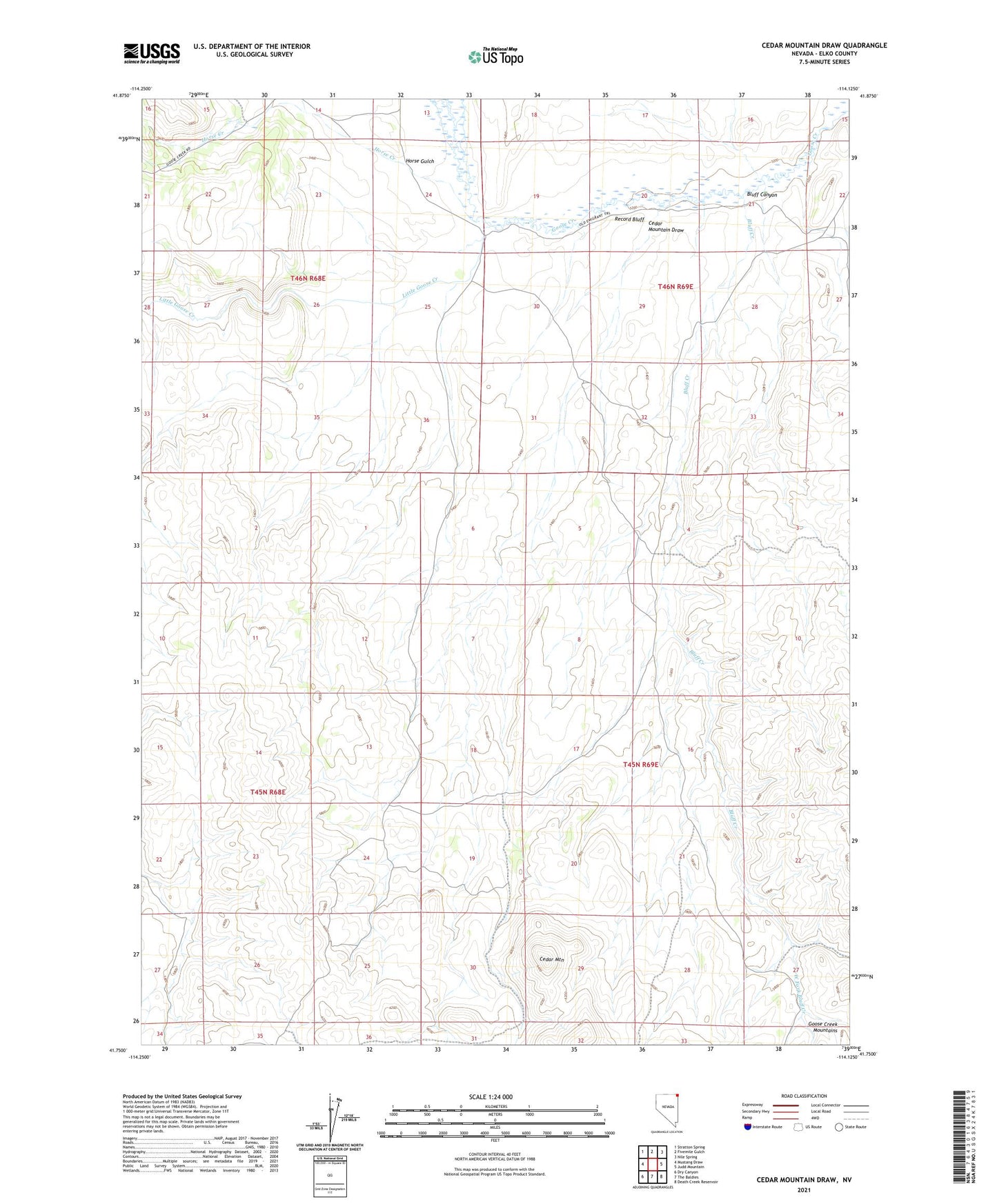Cedar Mountain Draw Nevada US Topo Map Image