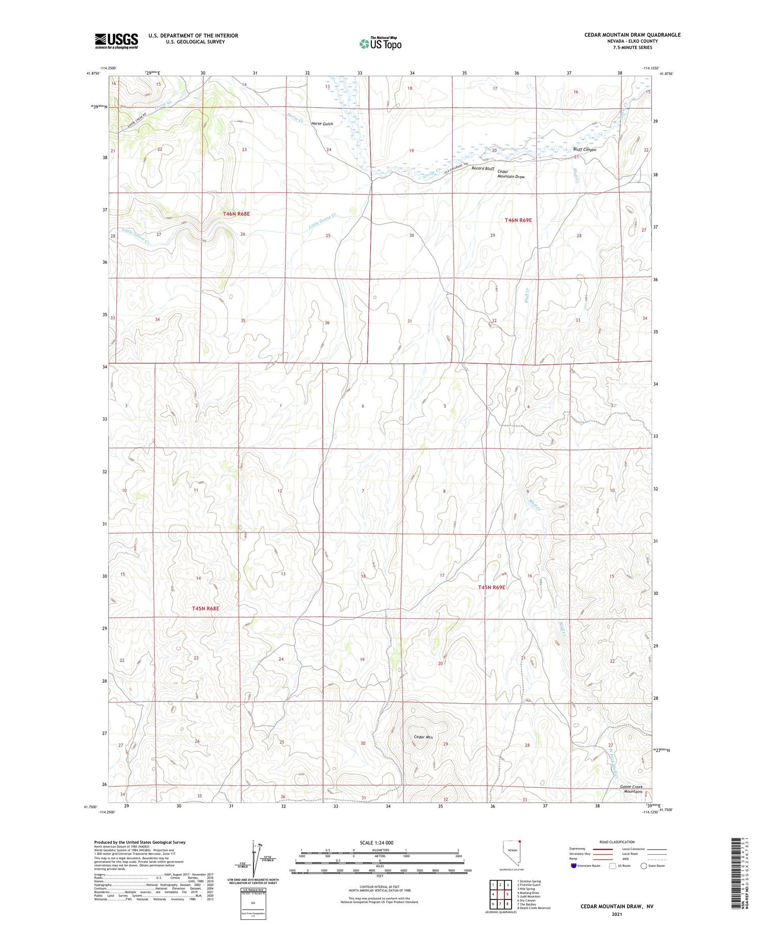 Cedar Mountain Draw Nevada US Topo Map Image