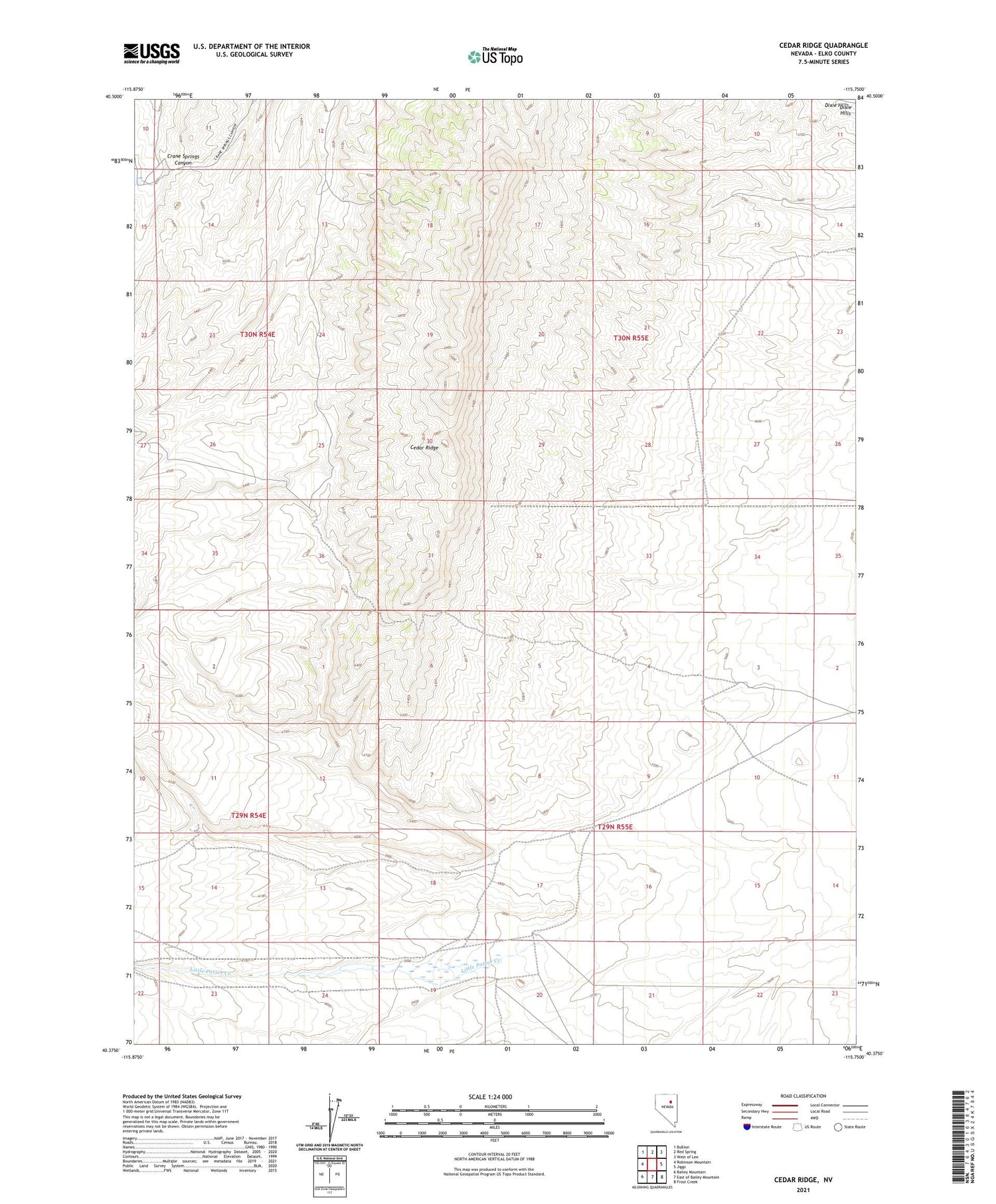 Cedar Ridge Nevada US Topo Map Image