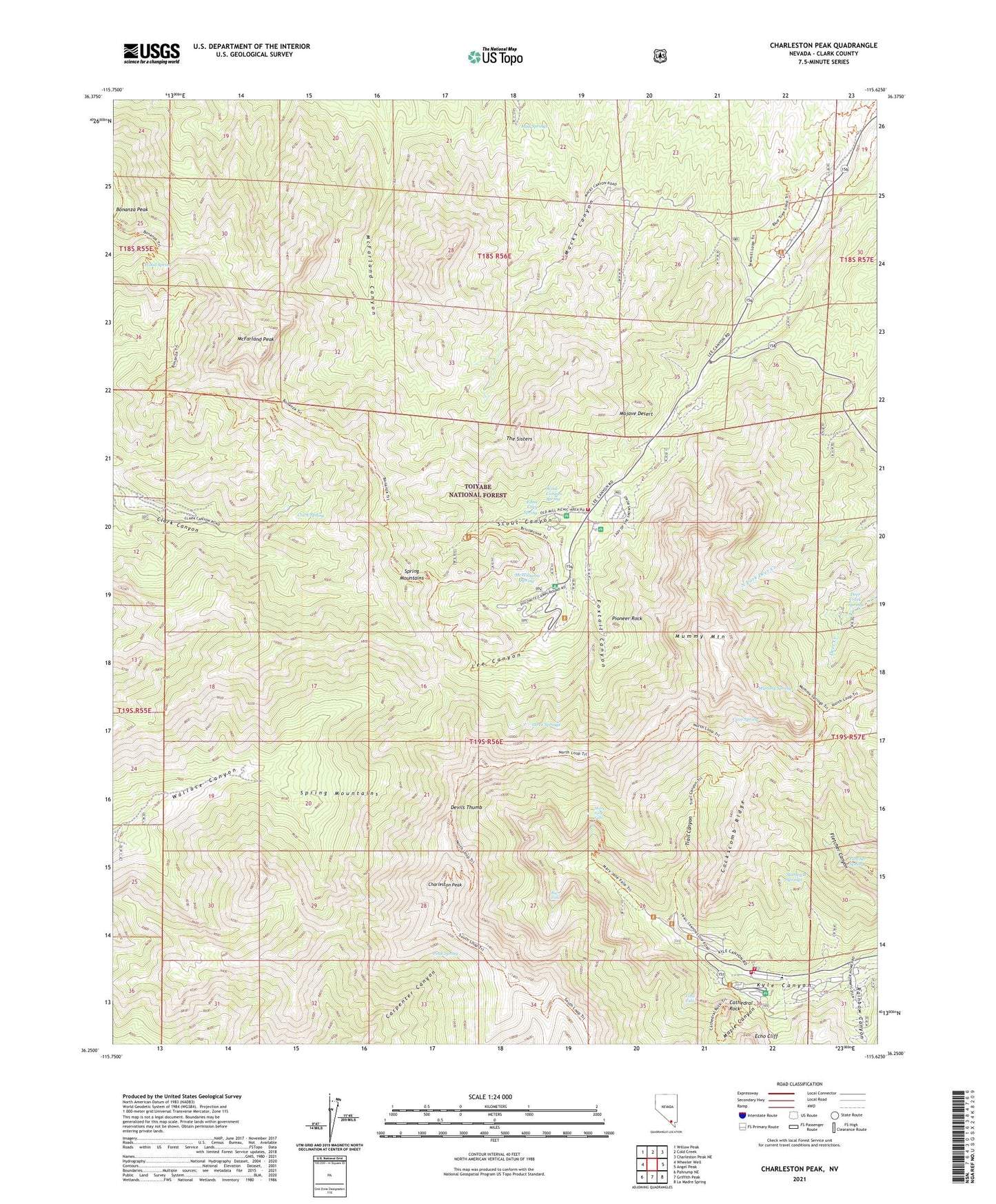 Charleston Peak Nevada US Topo Map Image