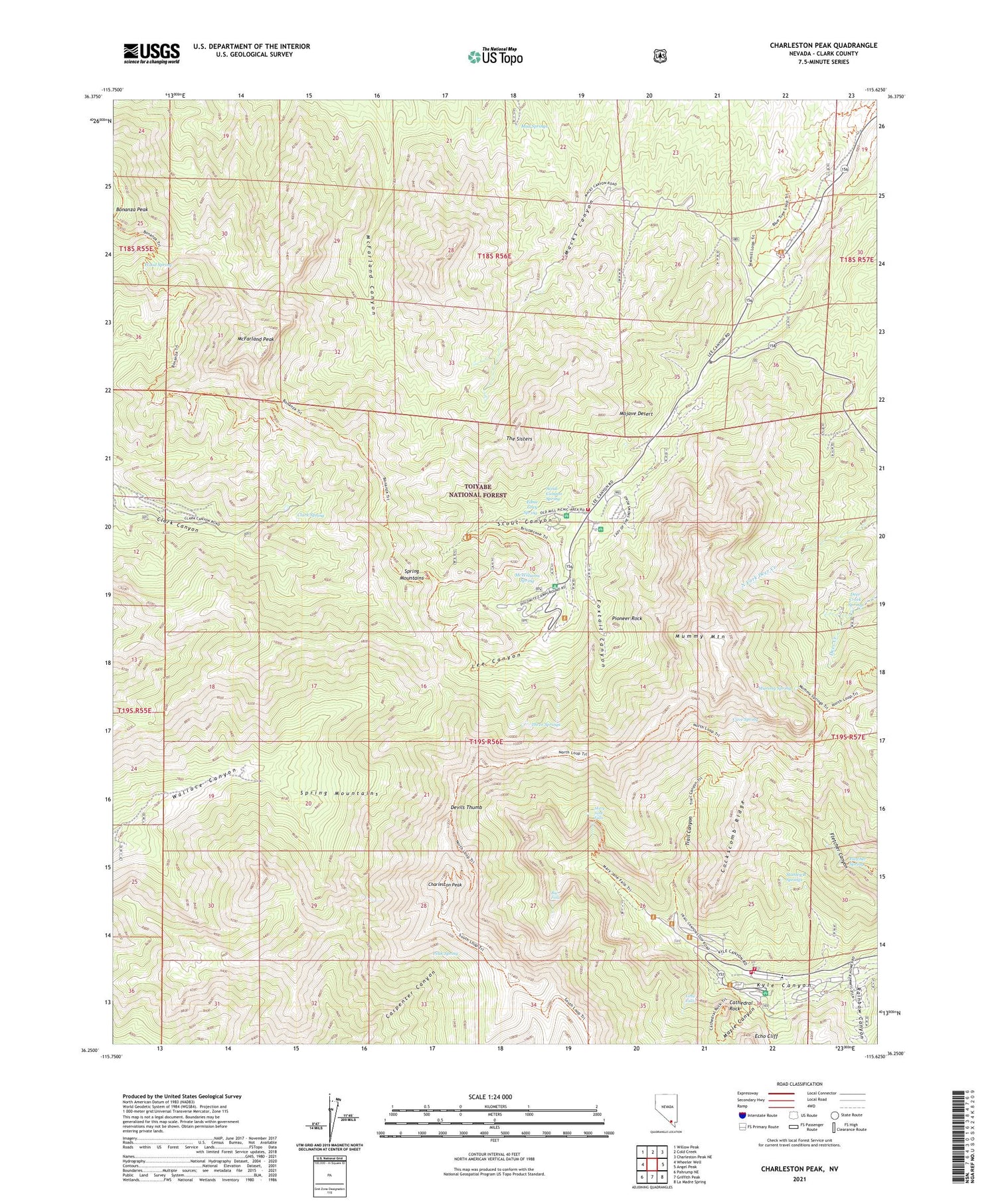 Charleston Peak Nevada US Topo Map Image