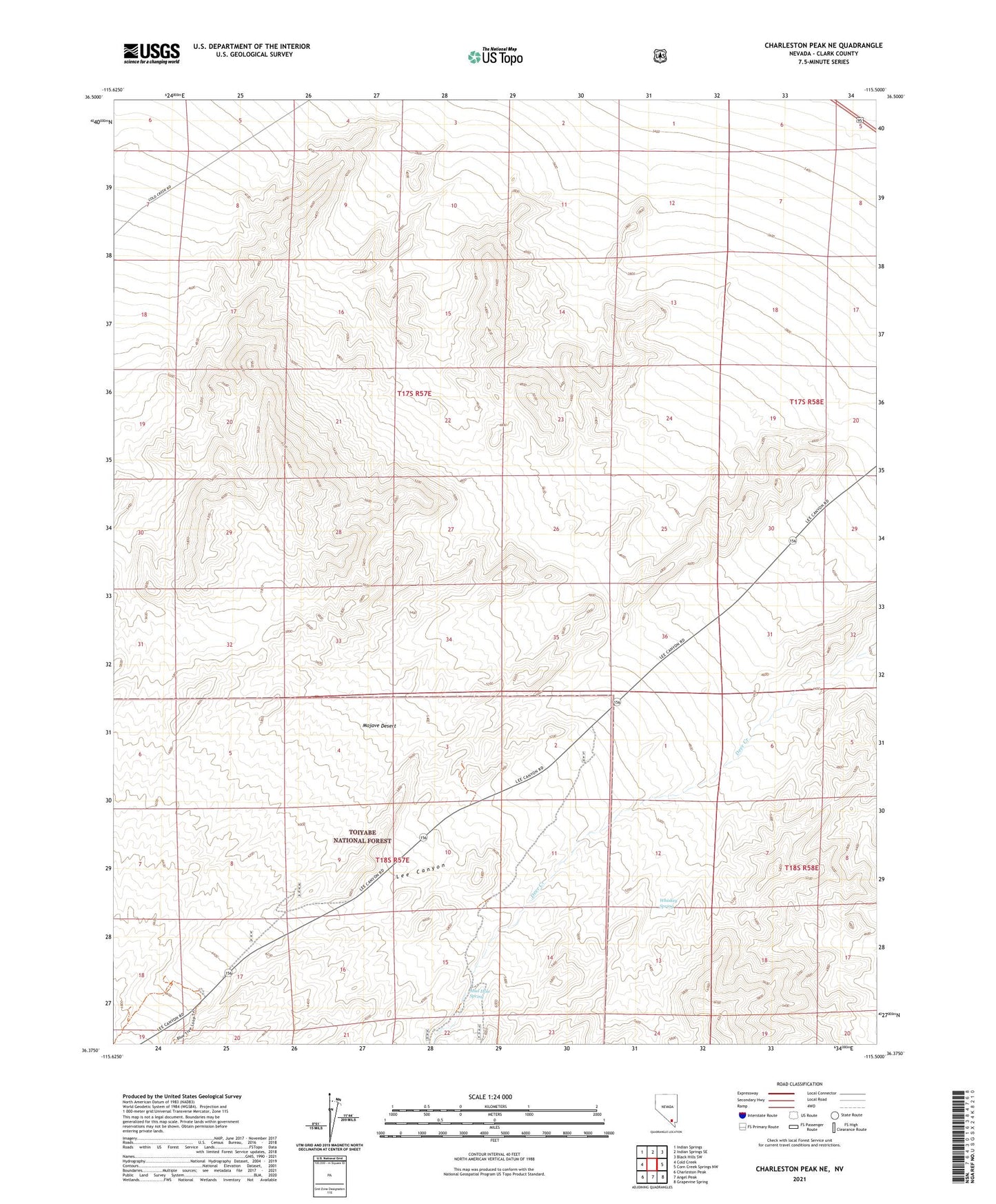 Charleston Peak NE Nevada US Topo Map Image