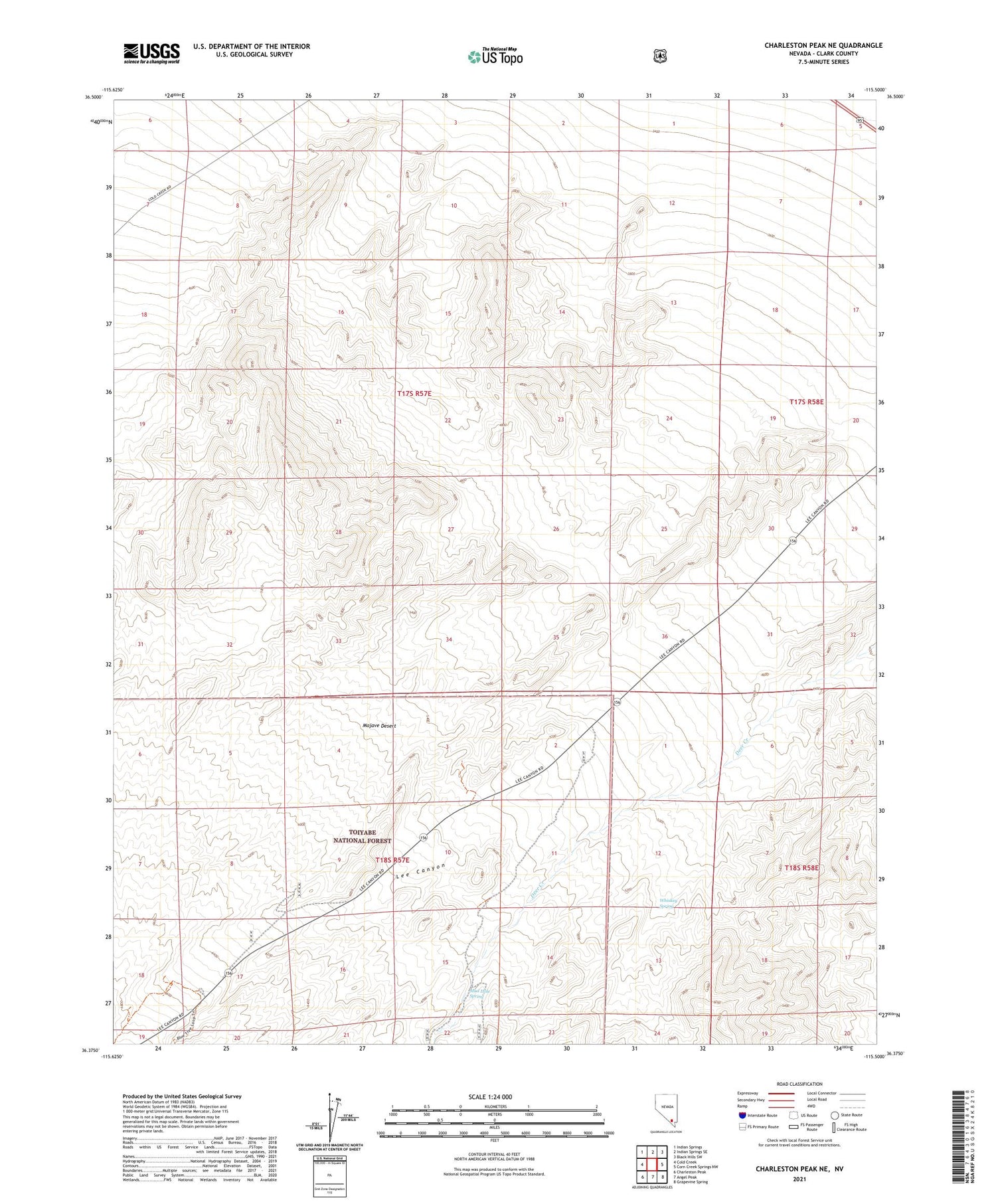 Charleston Peak NE Nevada US Topo Map Image