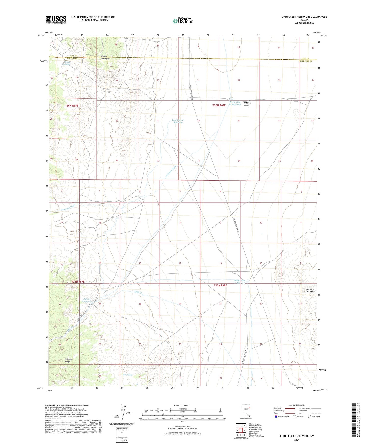 Chin Creek Reservoir Nevada US Topo Map Image
