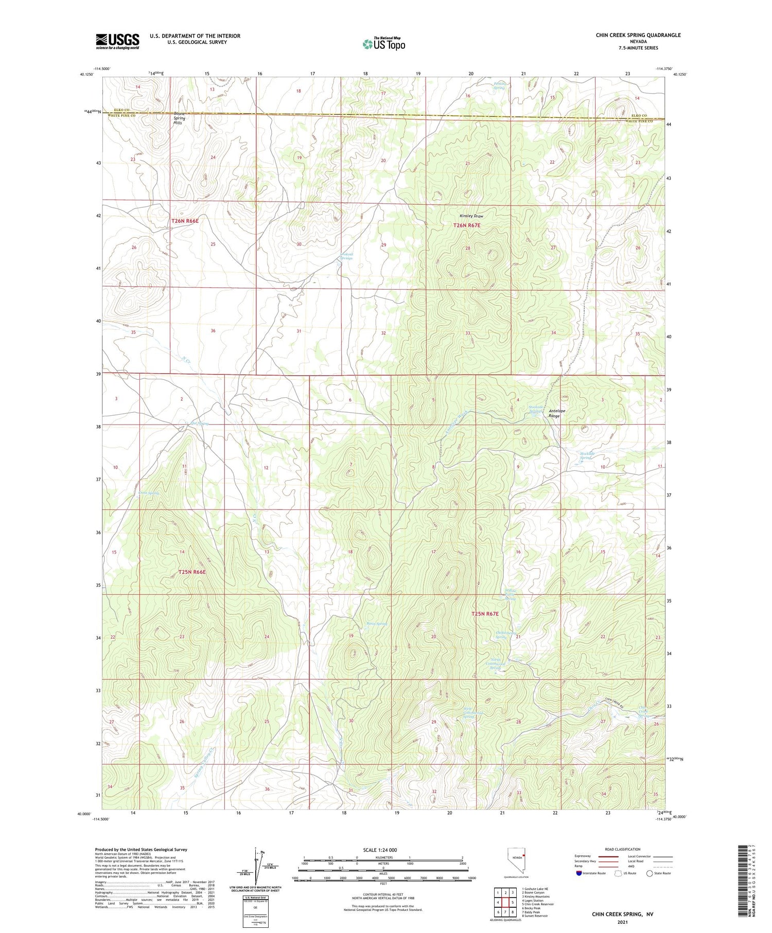 Chin Creek Spring Nevada US Topo Map Image