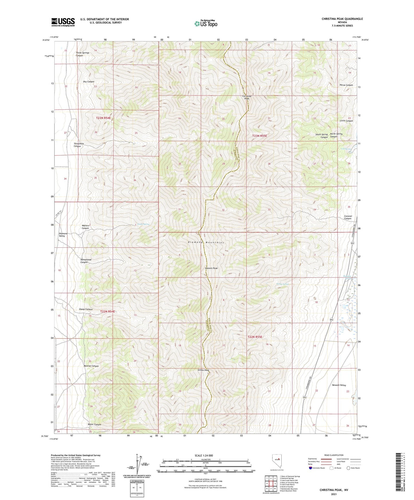 Christina Peak Nevada US Topo Map Image