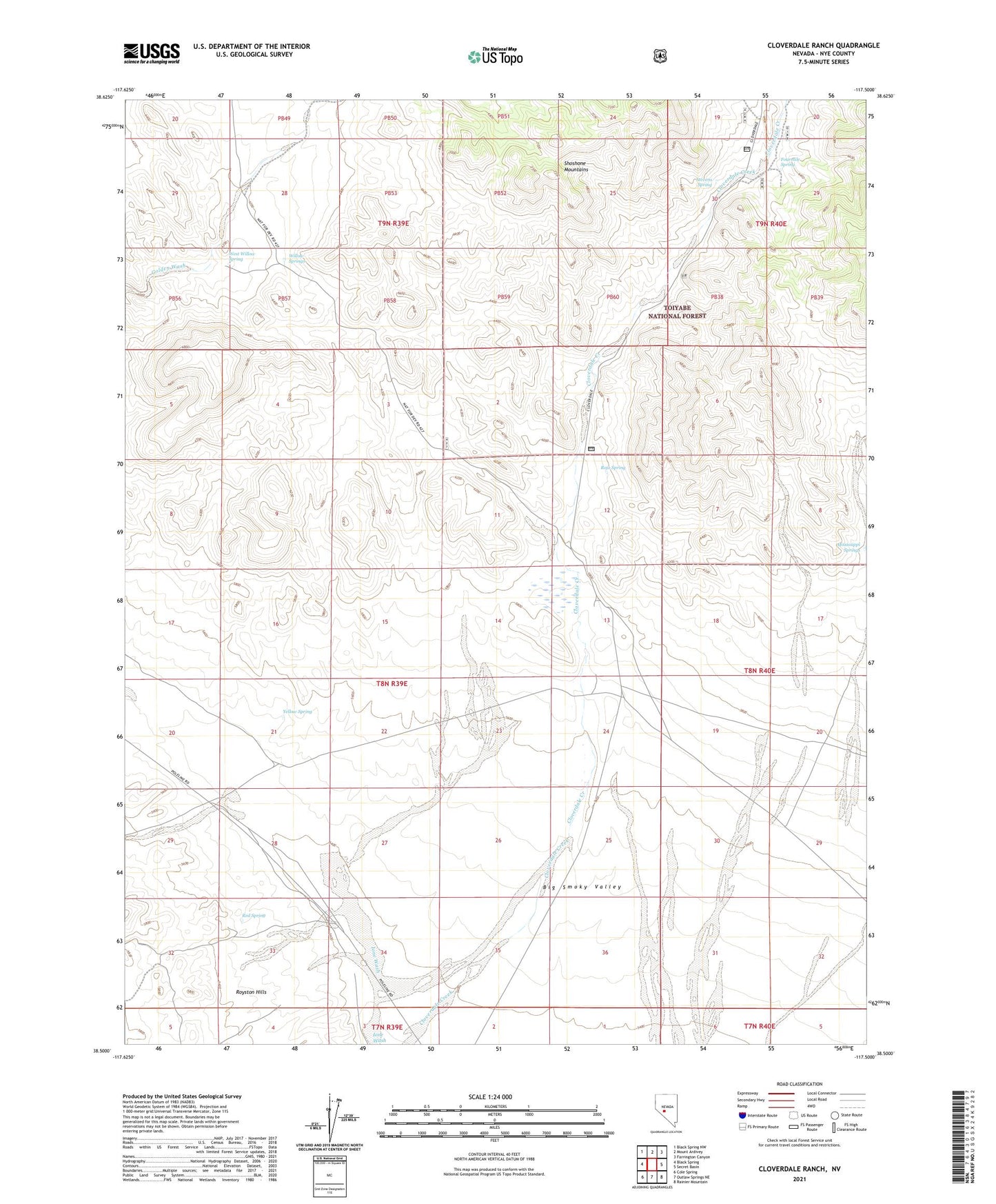 Cloverdale Ranch Nevada US Topo Map Image