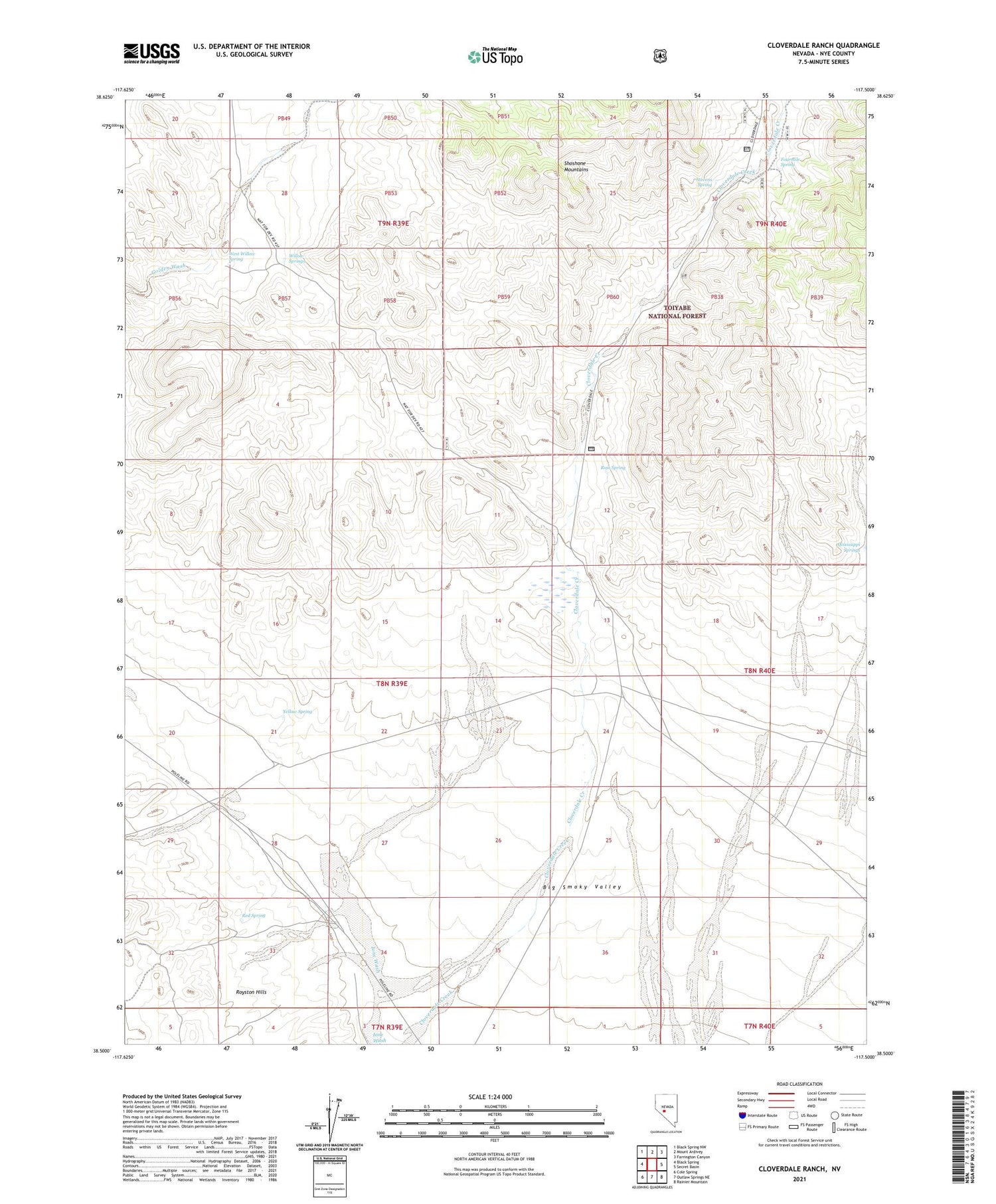 Cloverdale Ranch Nevada US Topo Map Image