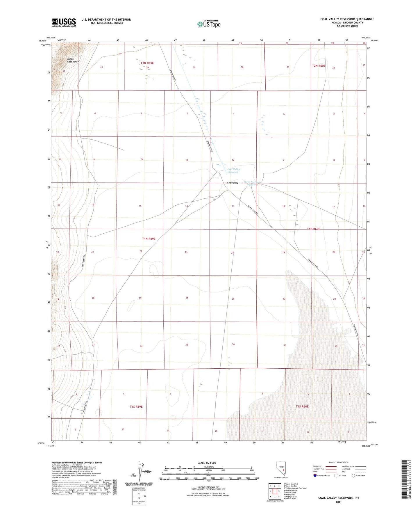 Coal Valley Reservoir Nevada US Topo Map Image