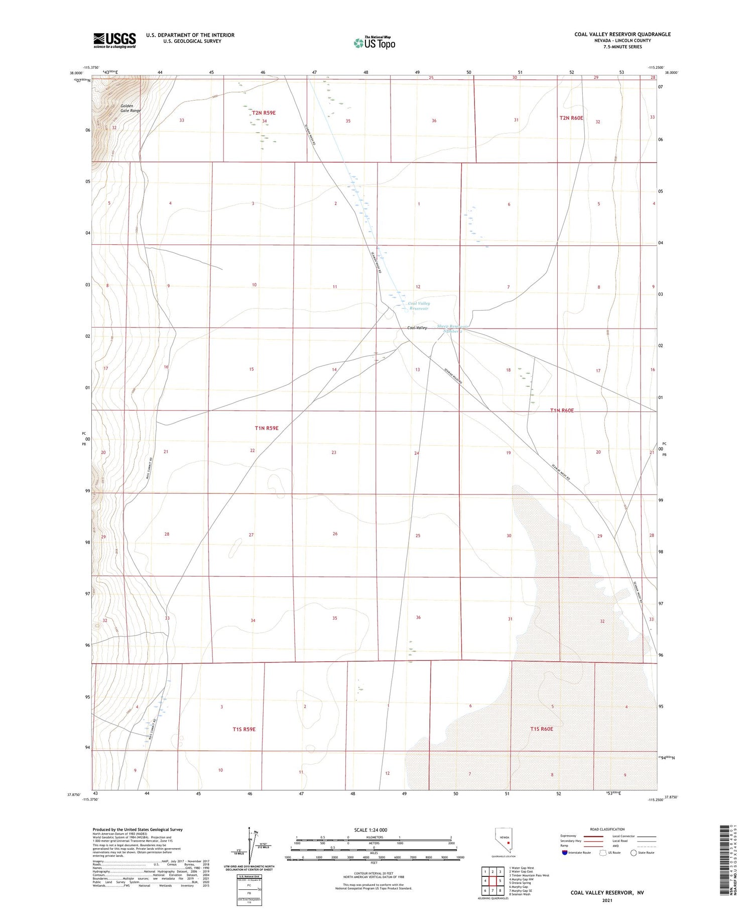 Coal Valley Reservoir Nevada US Topo Map Image