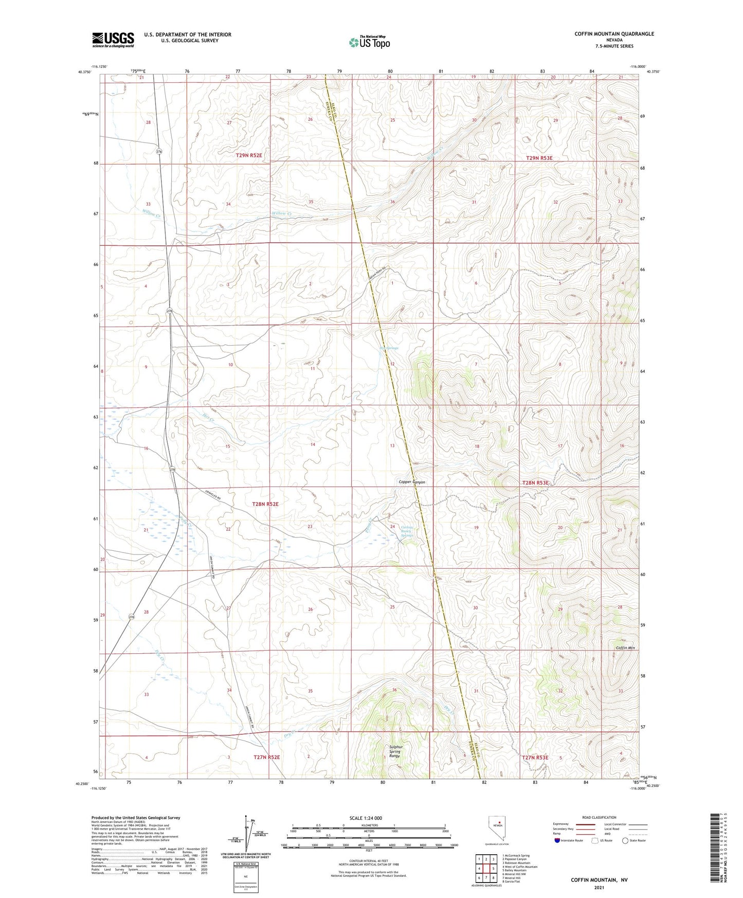Coffin Mountain Nevada US Topo Map Image