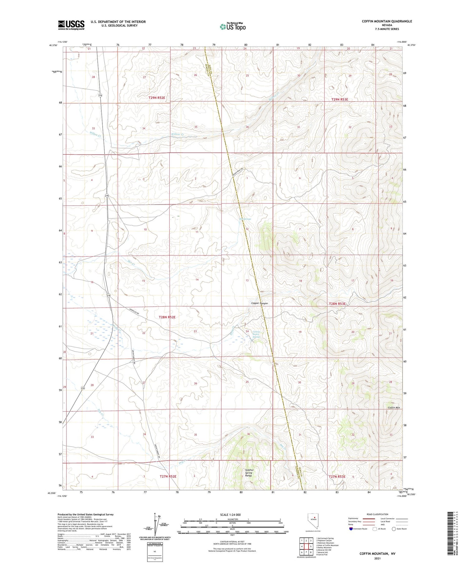 Coffin Mountain Nevada US Topo Map Image