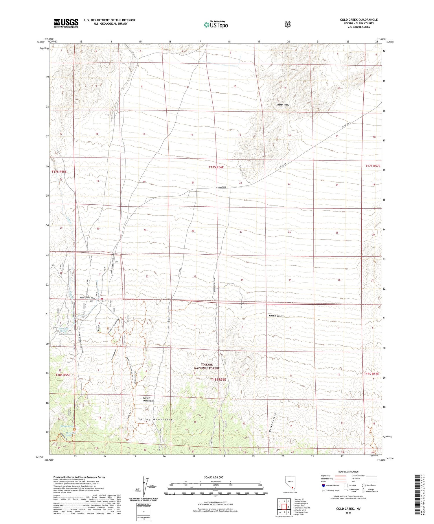 Cold Creek Nevada US Topo Map Image