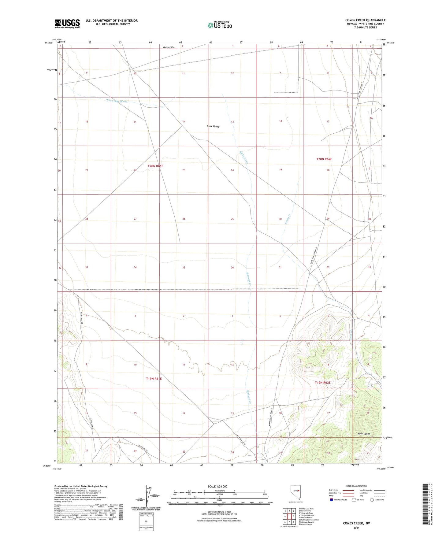 Combs Creek Nevada US Topo Map Image