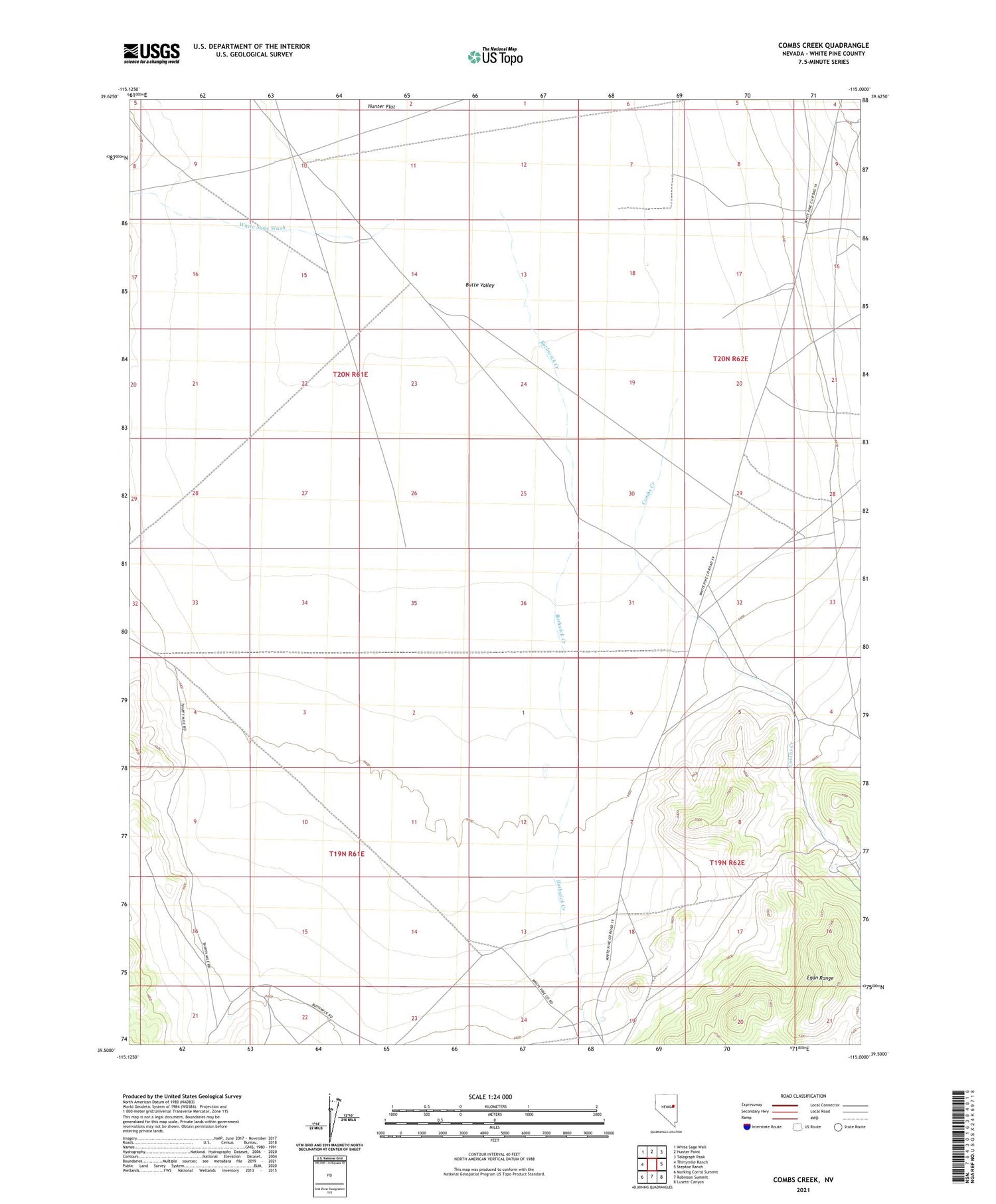 Combs Creek Nevada US Topo Map Image