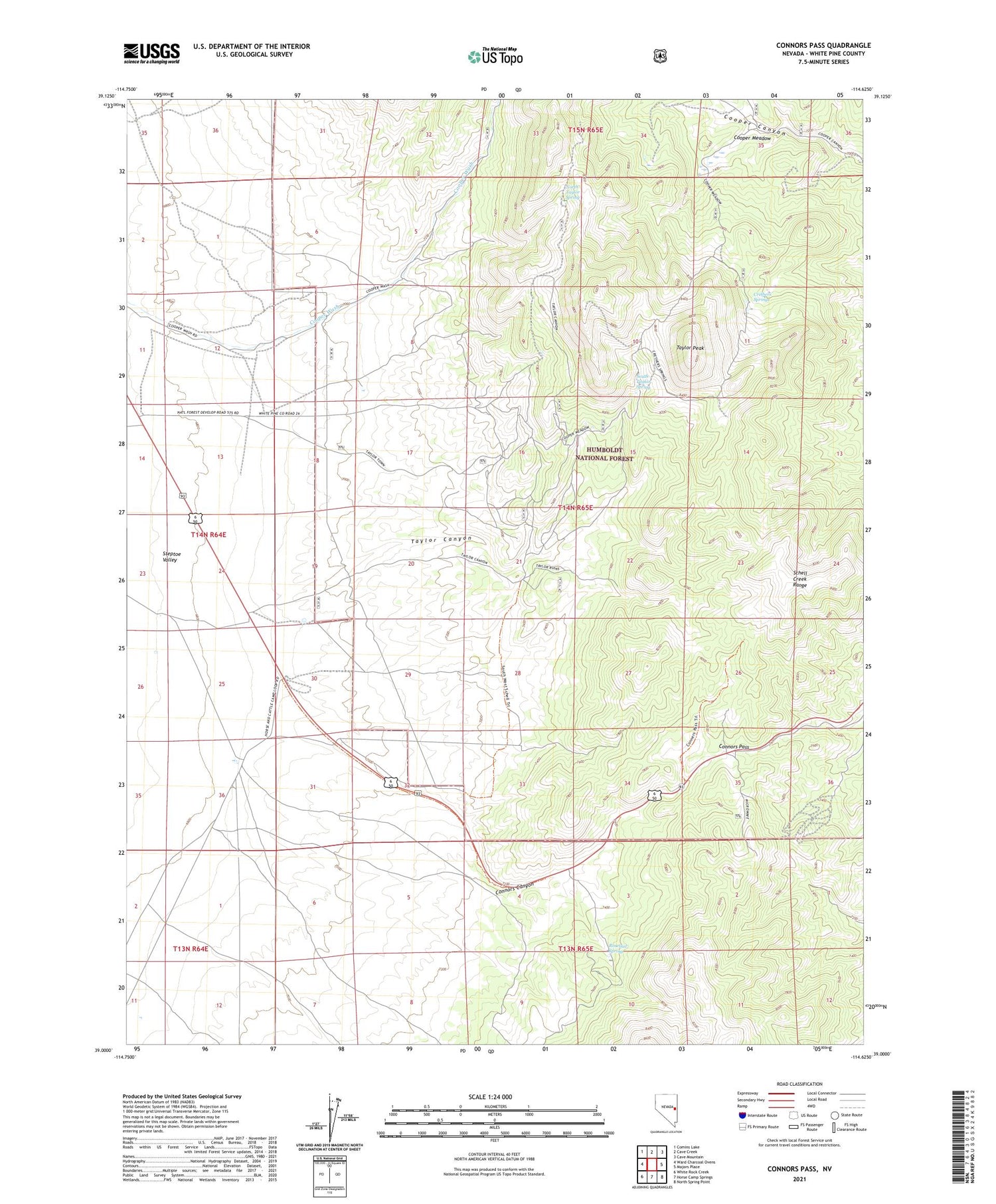Connors Pass Nevada US Topo Map Image