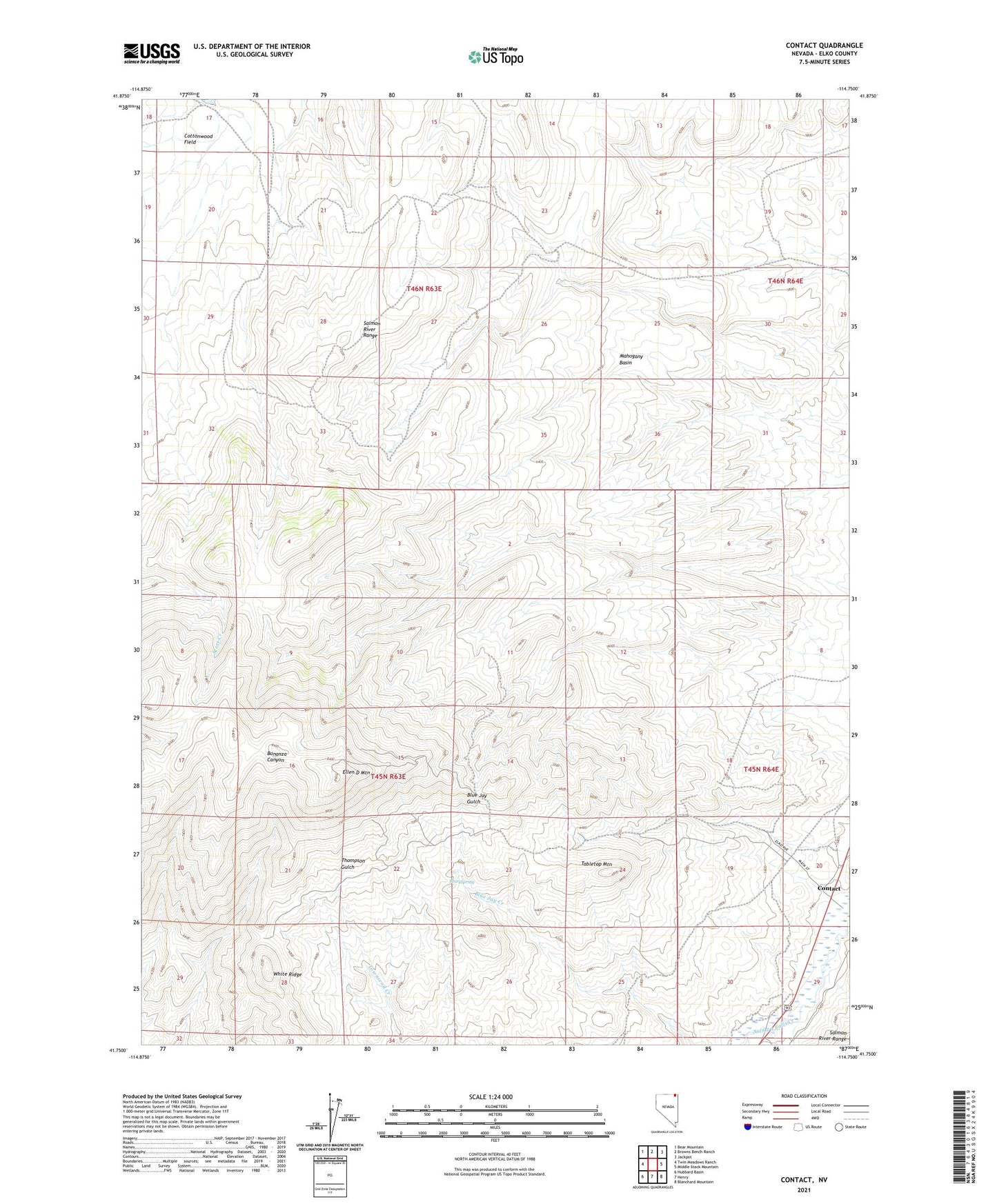 Contact Nevada US Topo Map Image